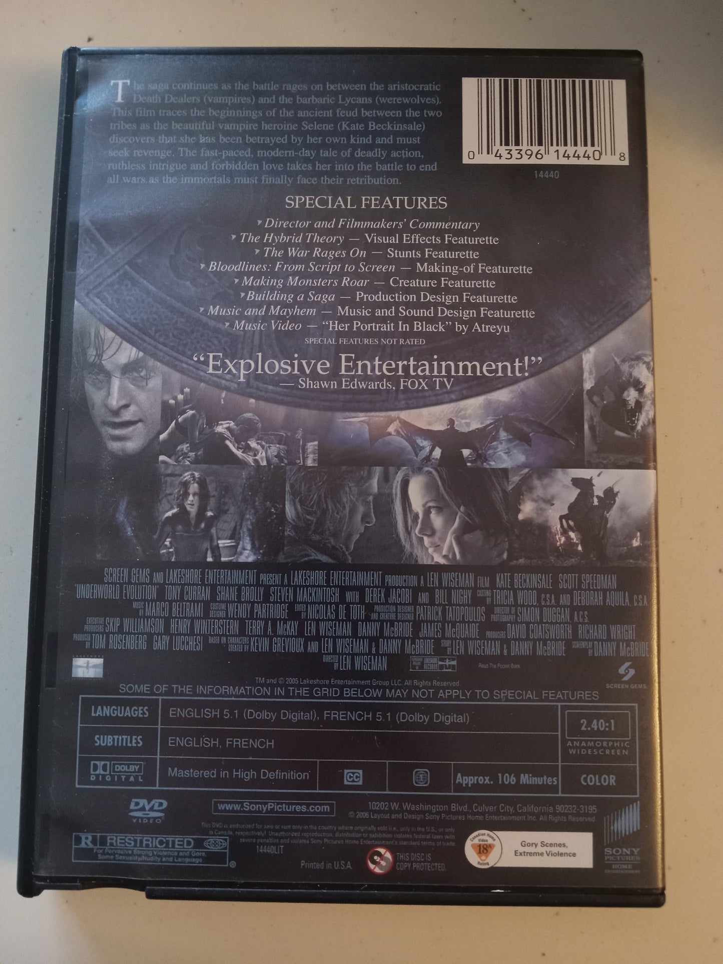 Underworld Evolution, Special Edition, DVD Movie, Kate Beckinsale Fullscreen/Widescreen, Rated PG-13, USED