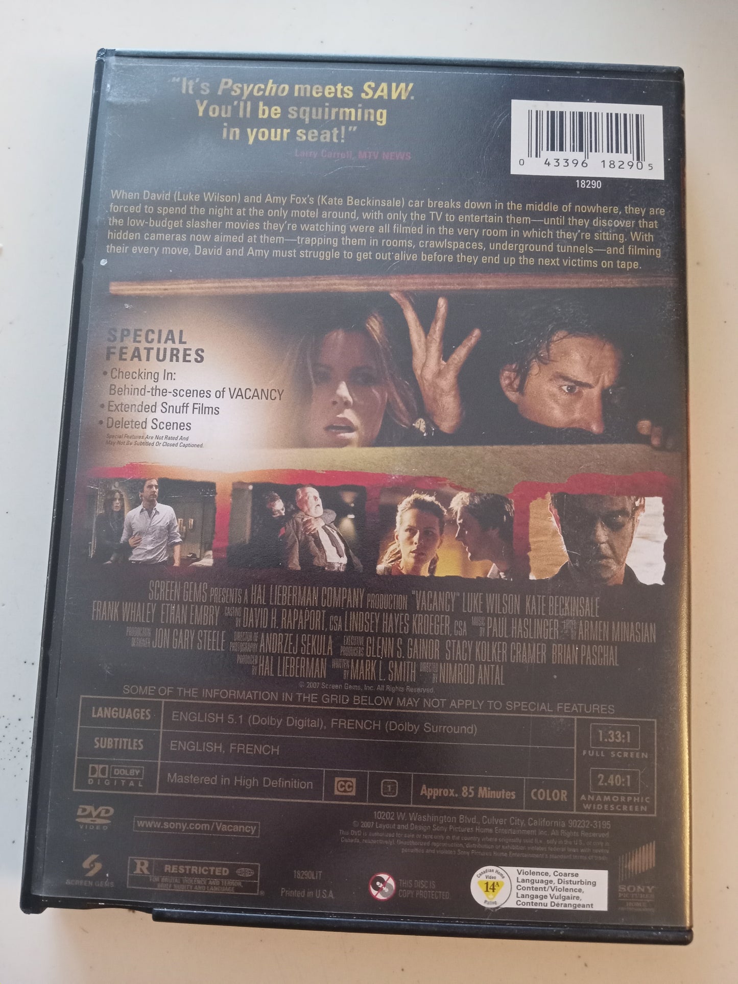 Vacancy, DVD Movie, Kate Beckinsale Fullscreen/Widescreen, Rated R, USED