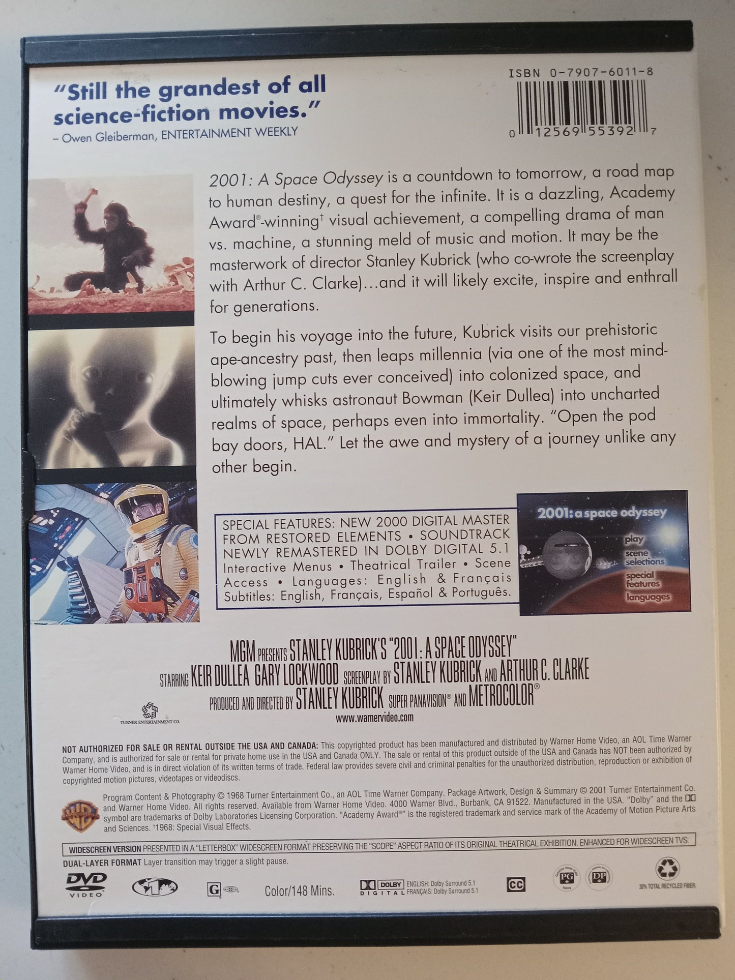 2001 A Space Odyssey, DVD Movie, Gary Lockwood Widescreen, Rated G, USED