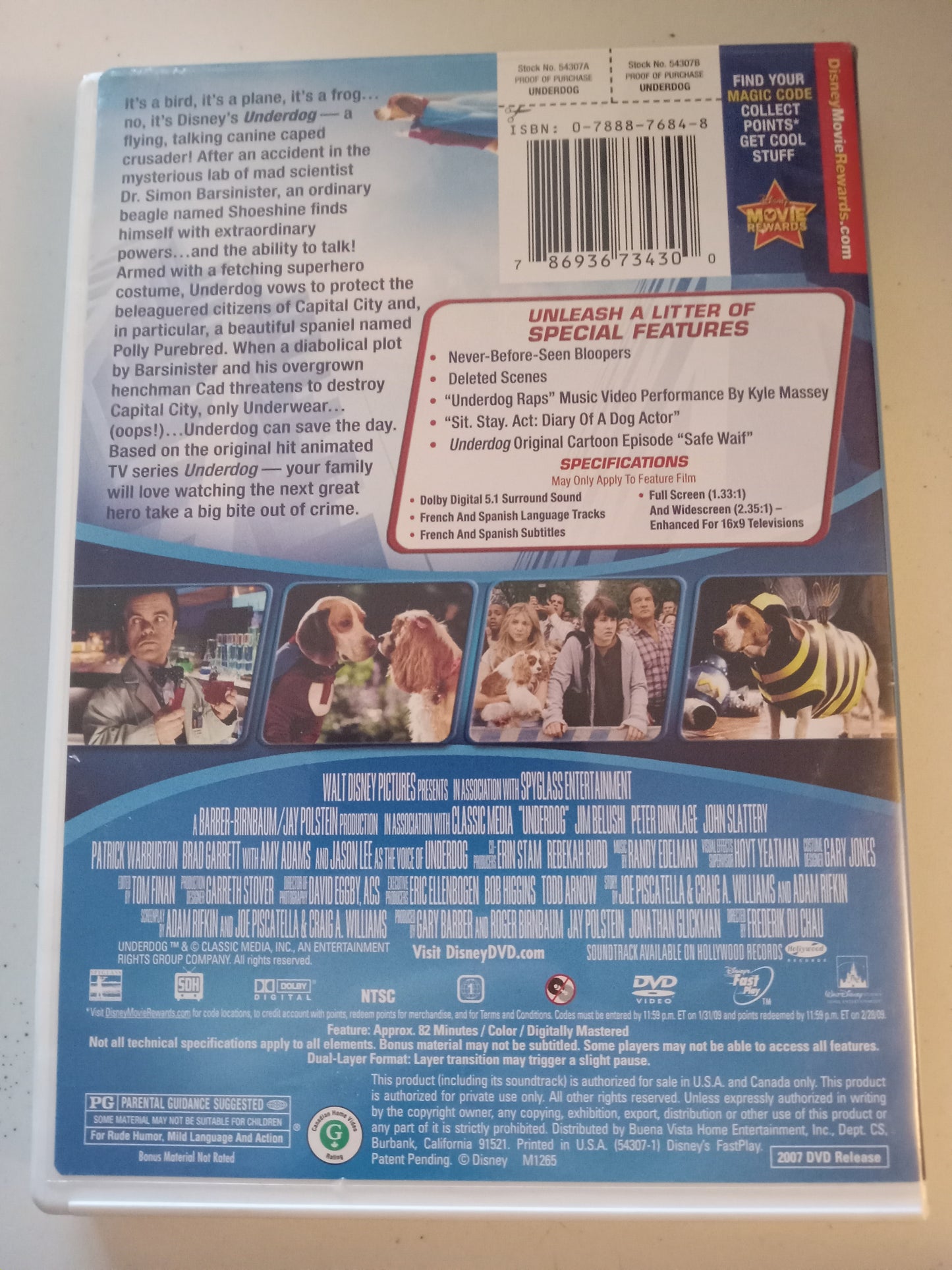 Underdog, Disney DVD Movie, Amy Adams, Fullscreen, Widescreen, Rated PG, USED