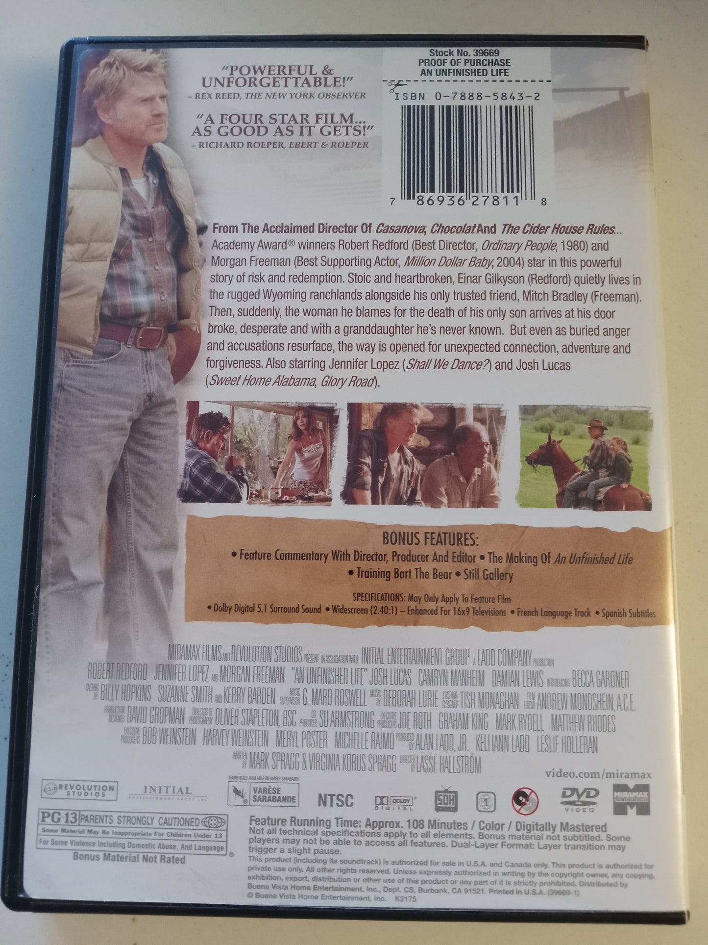 An Unfinished Life, DVD Movie, Robert Redford Widescreen, Rated PG-13, USED