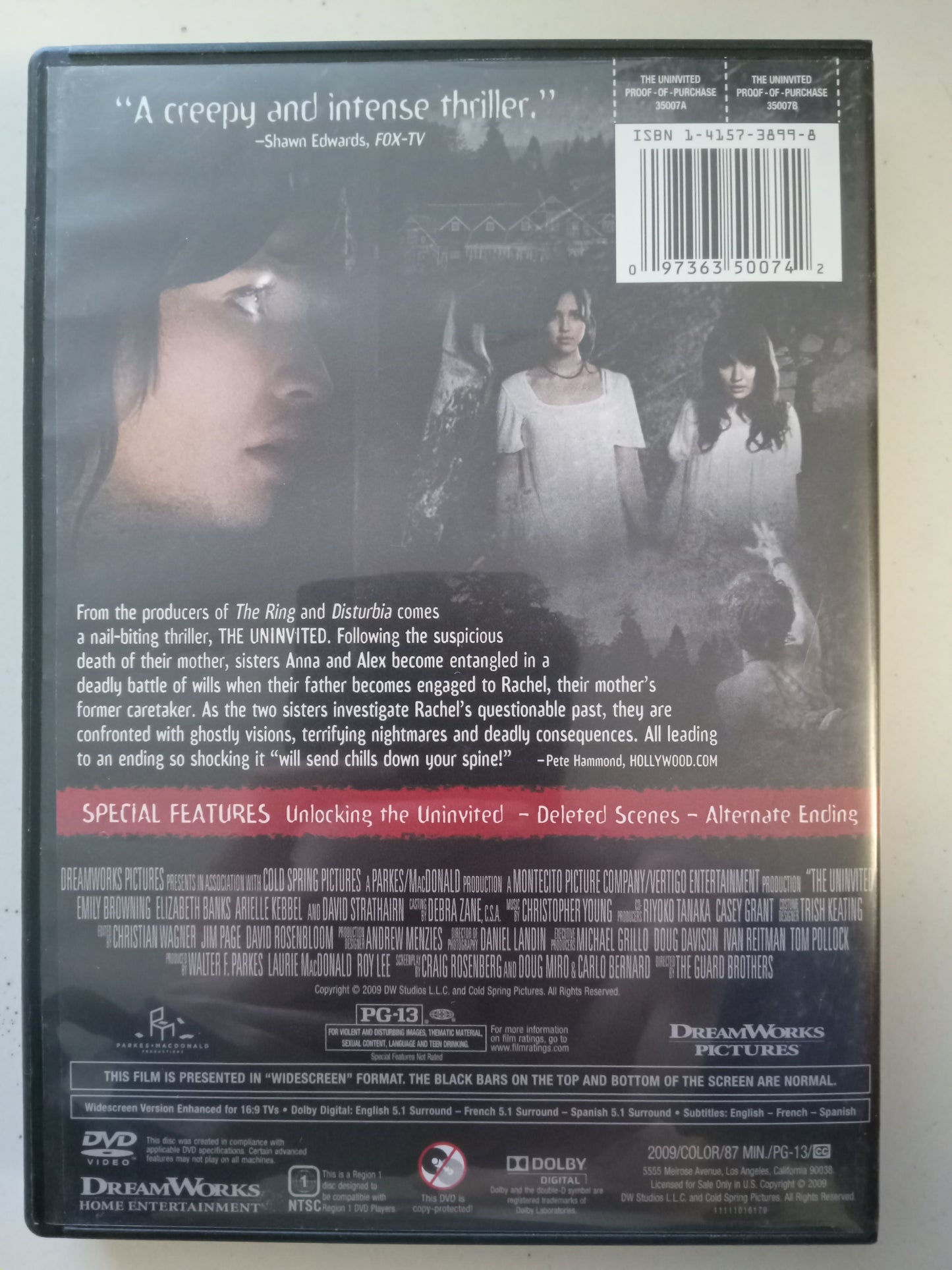 The Uninvited, DVD Movie, Emily Browning Widescreen, Rated PG-13, USED
