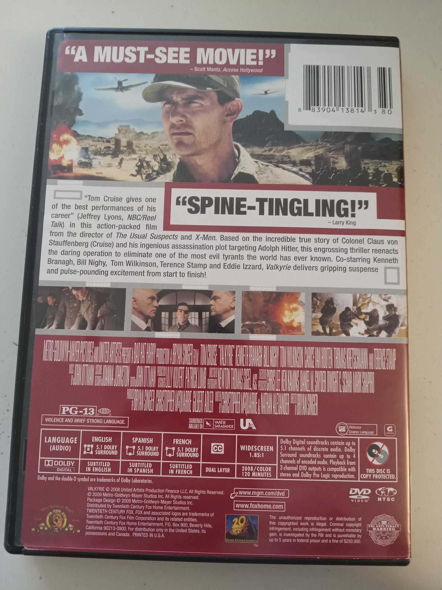 Valkyrie, DVD Movie, Tom Cruise Widescreen, Rated PG-13, USED