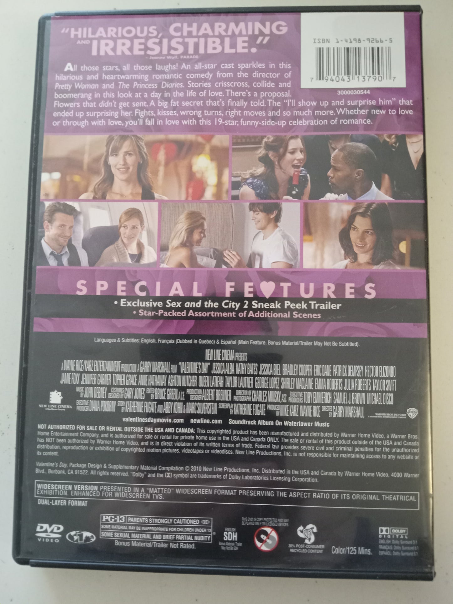 Valentine's Day, DVD Movie, Jennifer Garner Widescreen, Rated PG-13, USED