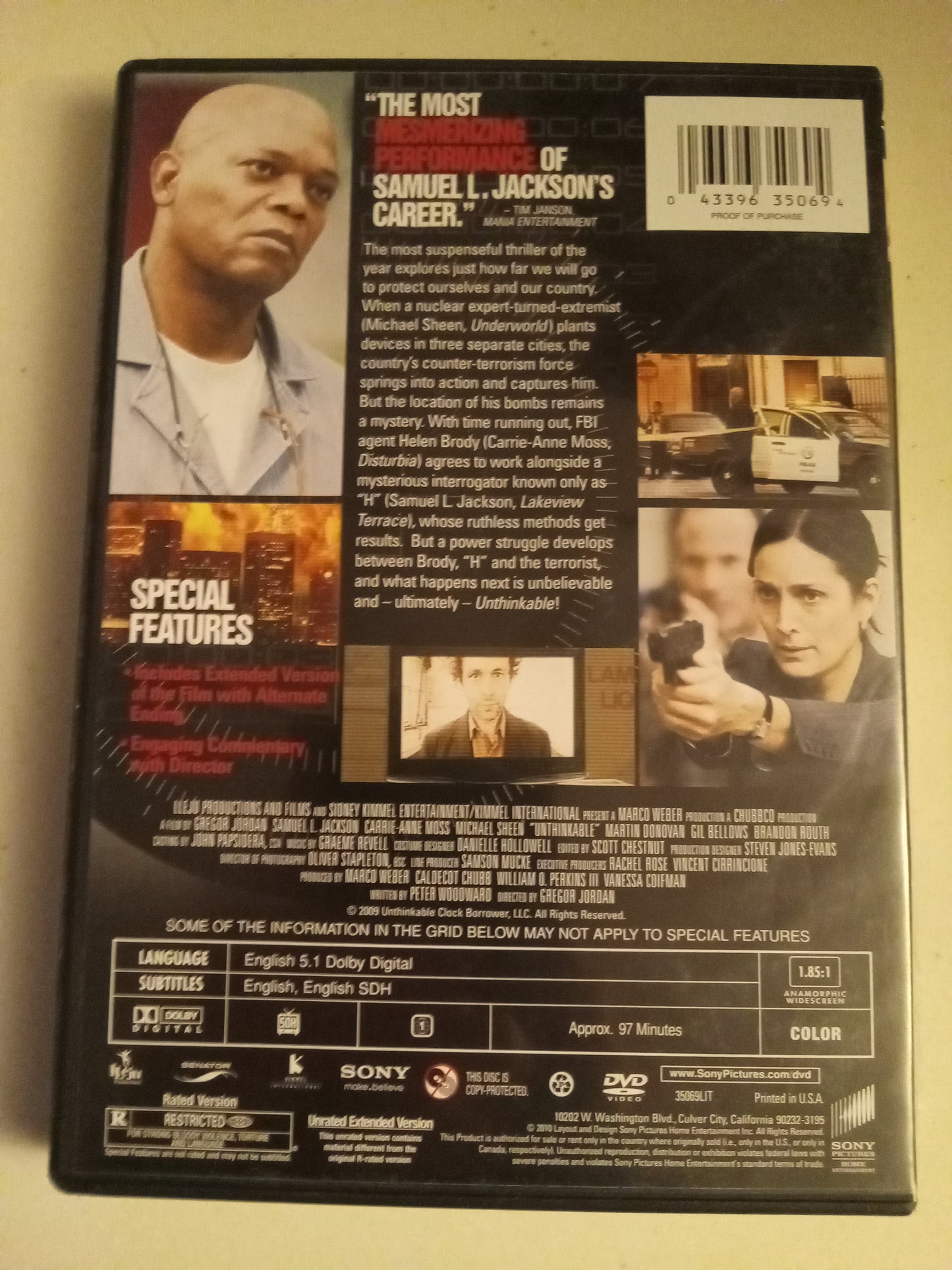 Unthinkable, DVD Movie, Samuel Jackson Widescreen, Rated R, USED