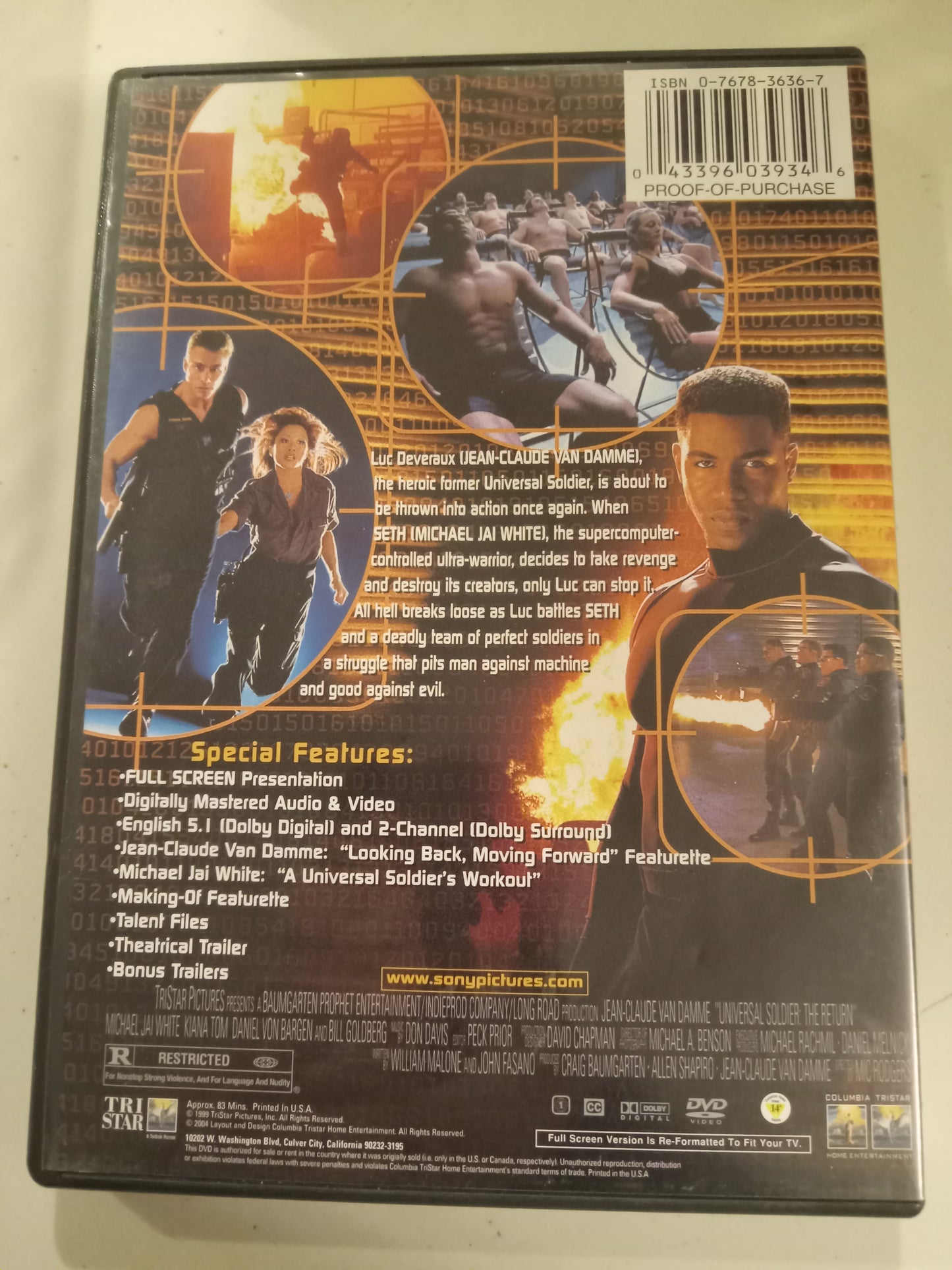 Universal Soldier The Return, DVD Movie, Jean Claude Van Damme Fullscreen, Rated R, USED