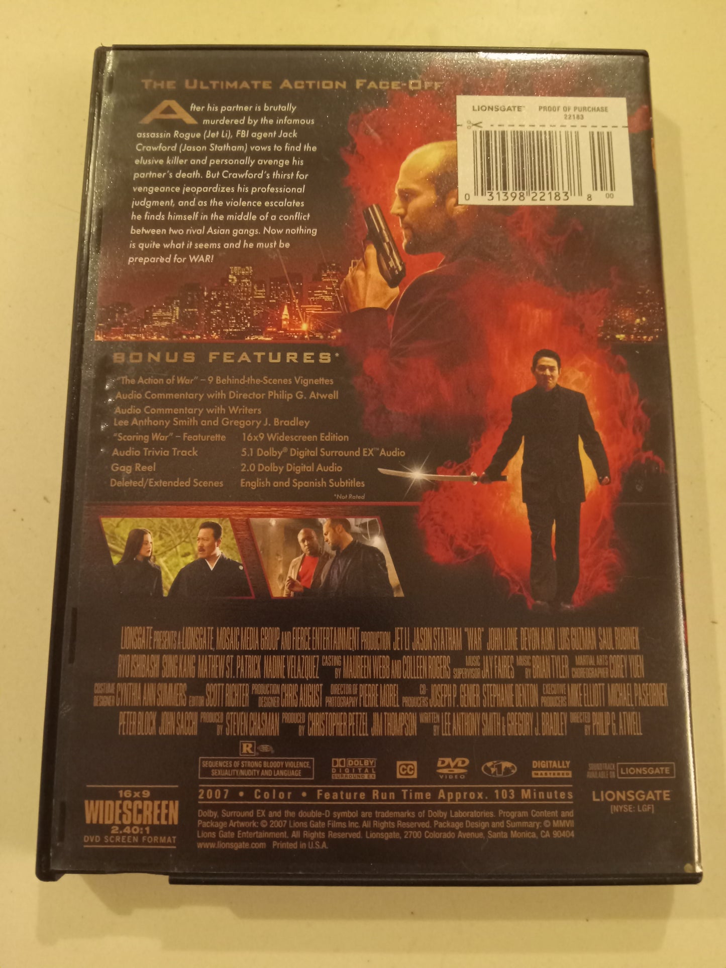 War, DVD Movie, Jet Li Widescreen, Rated R, USED