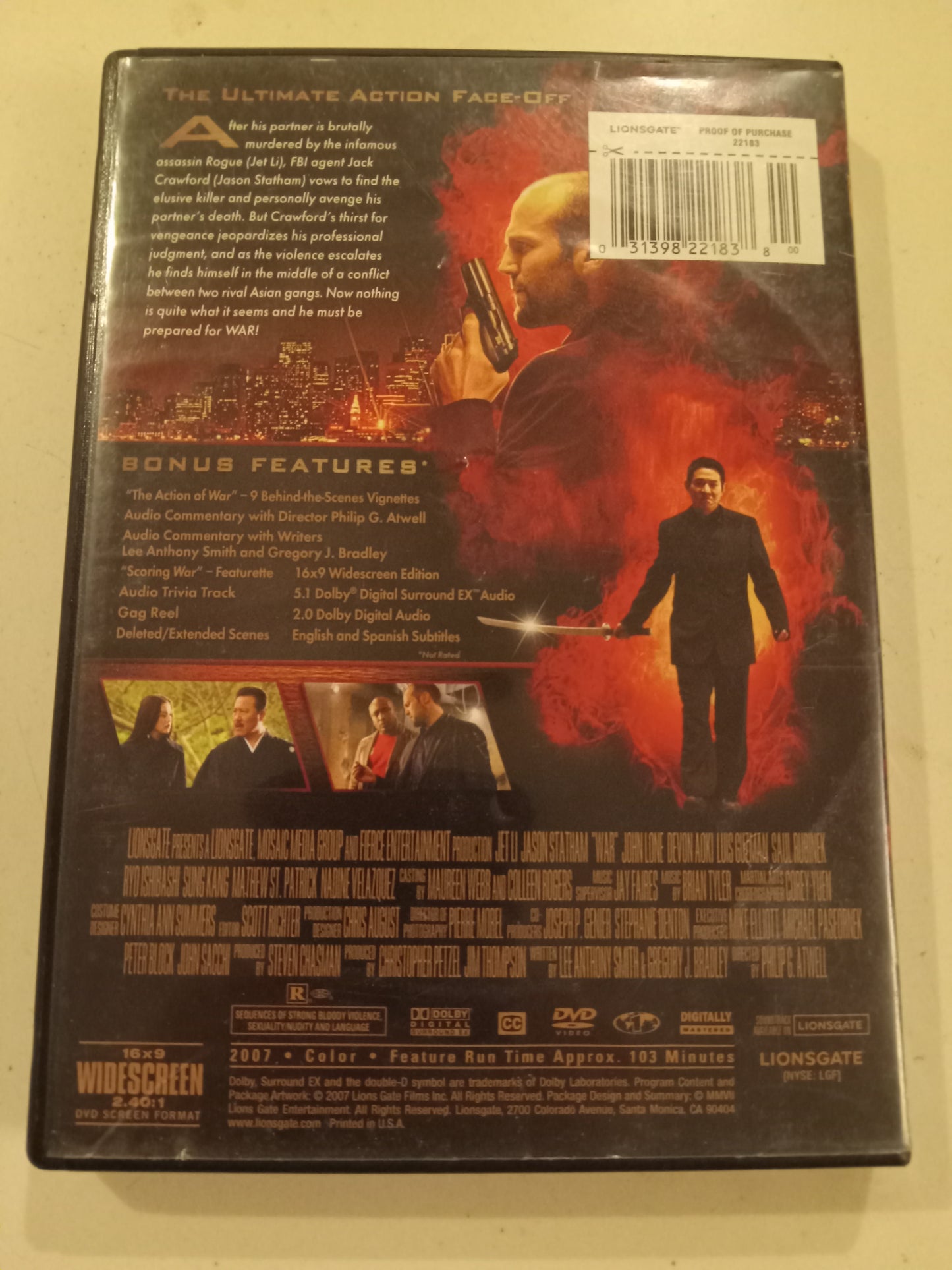 War, DVD Movie, Jet Li Widescreen, Rated R, USED