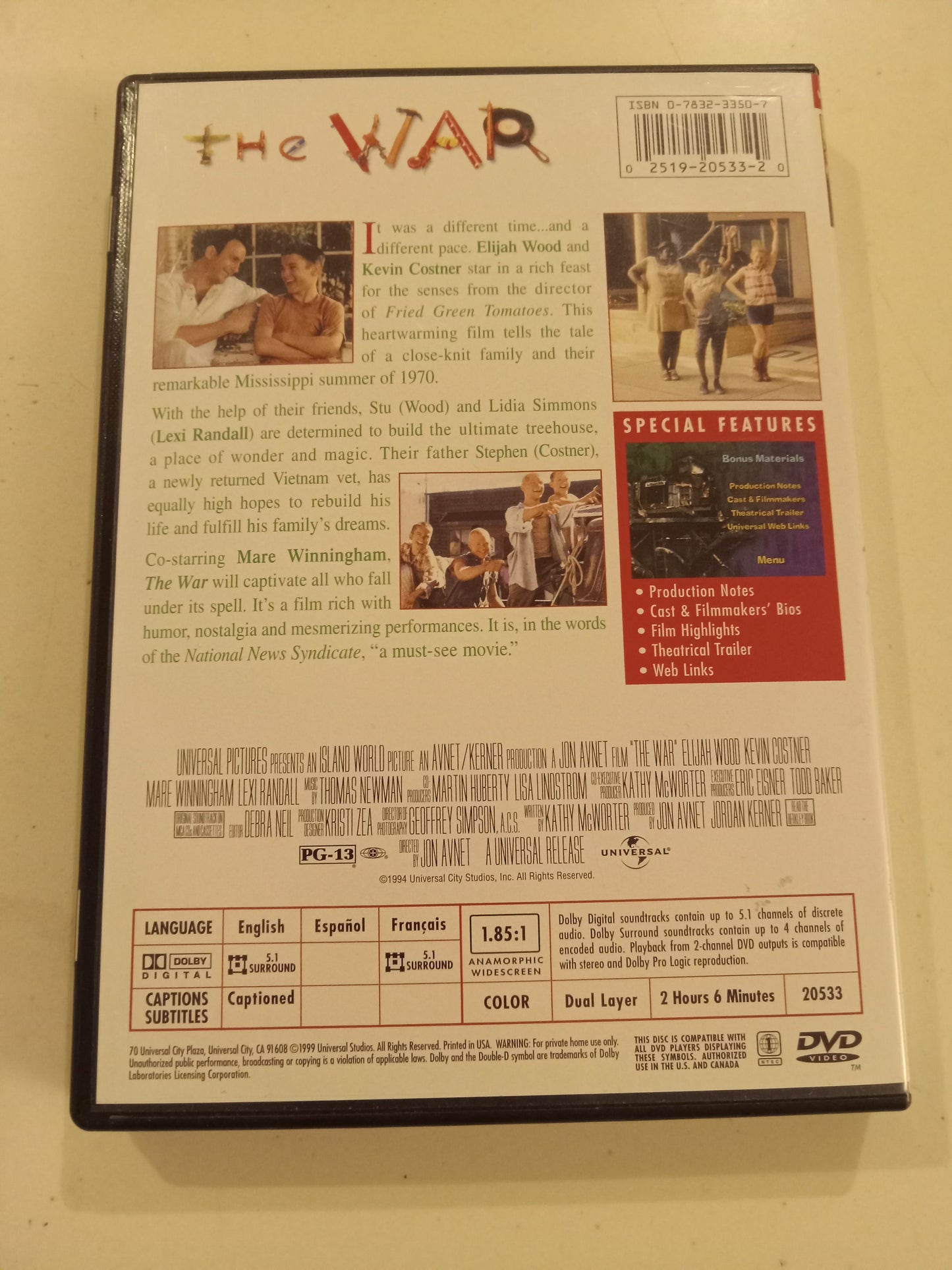 The War, DVD Movie, Kevin Costner Widescreen, Rated PG-13, USED
