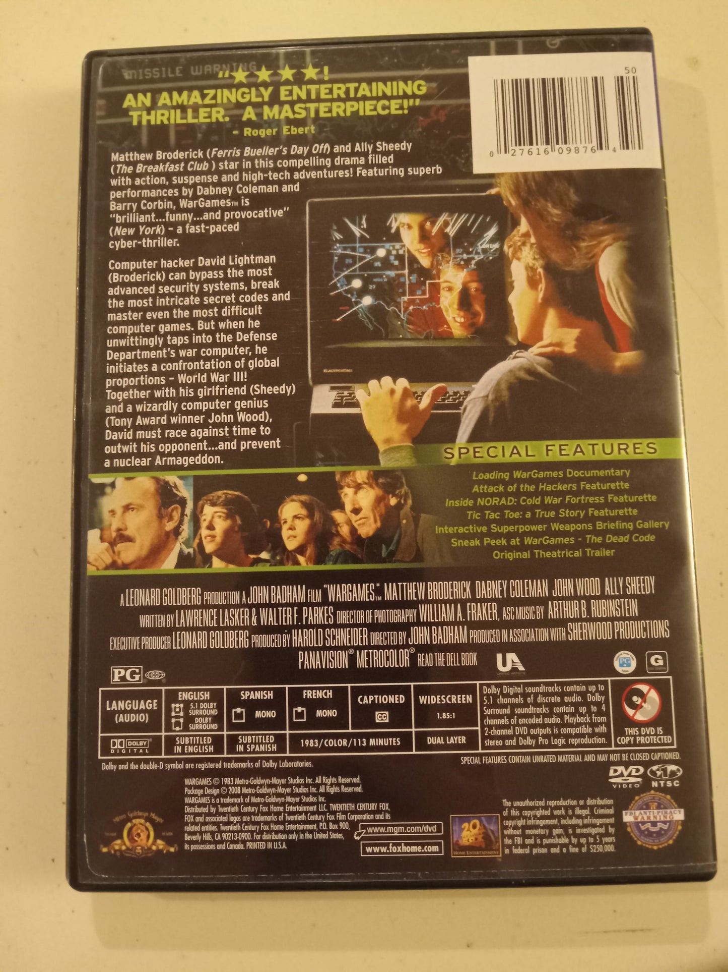 War Games, DVD Movie, Matthew Broderick Widescreen, Rated PG, USED