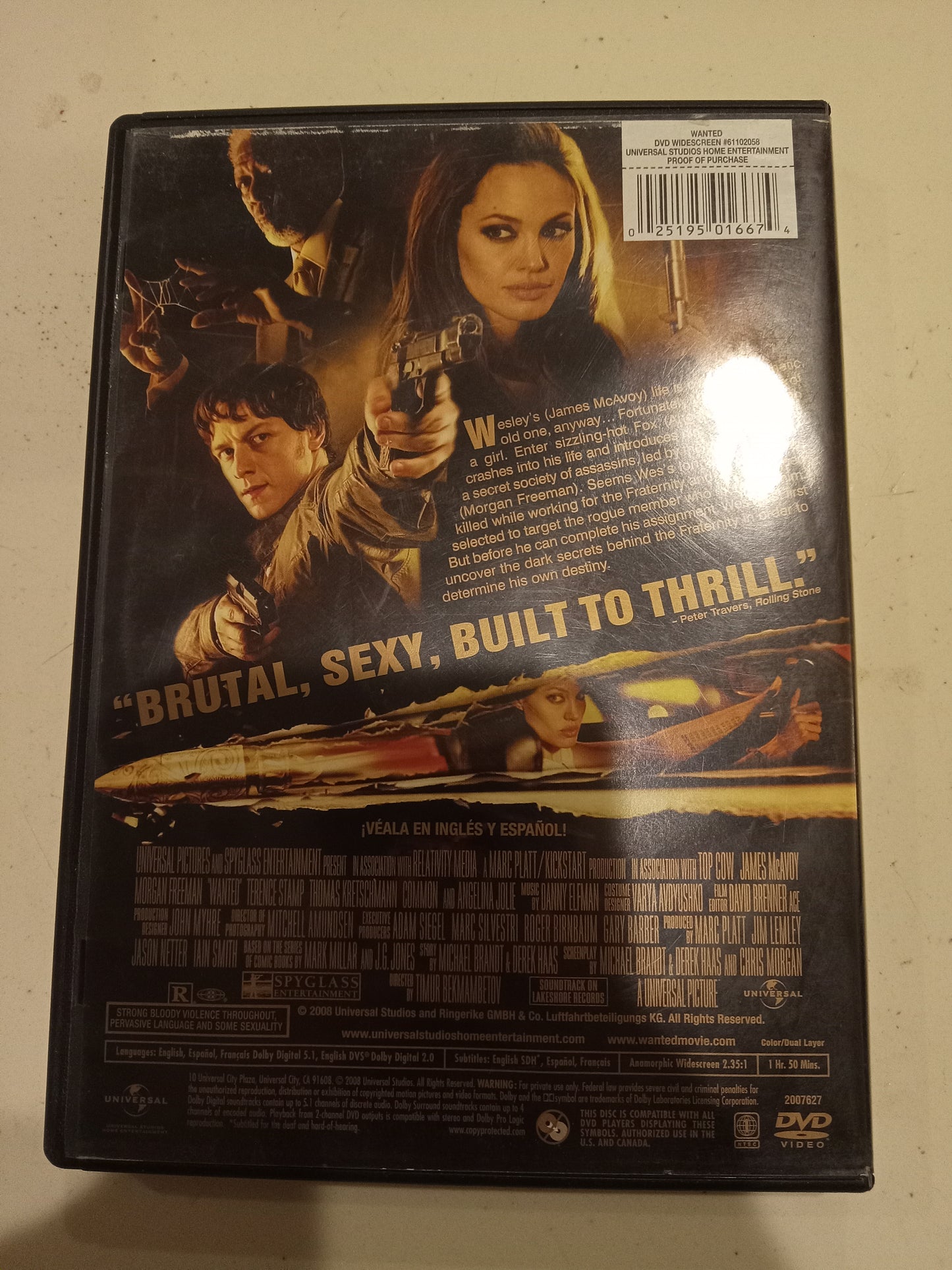 Wanted, DVD Movie, Angelina Jolie Widescreen, Rated R, USED
