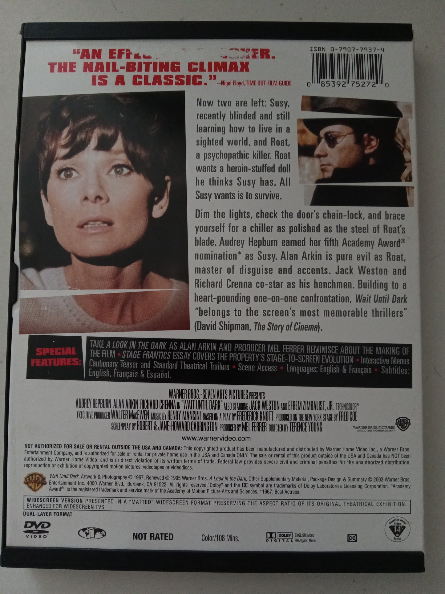 Wait Until Dark, DVD Movie, Audrey Hepburn Widescreen, Not Rated, USED