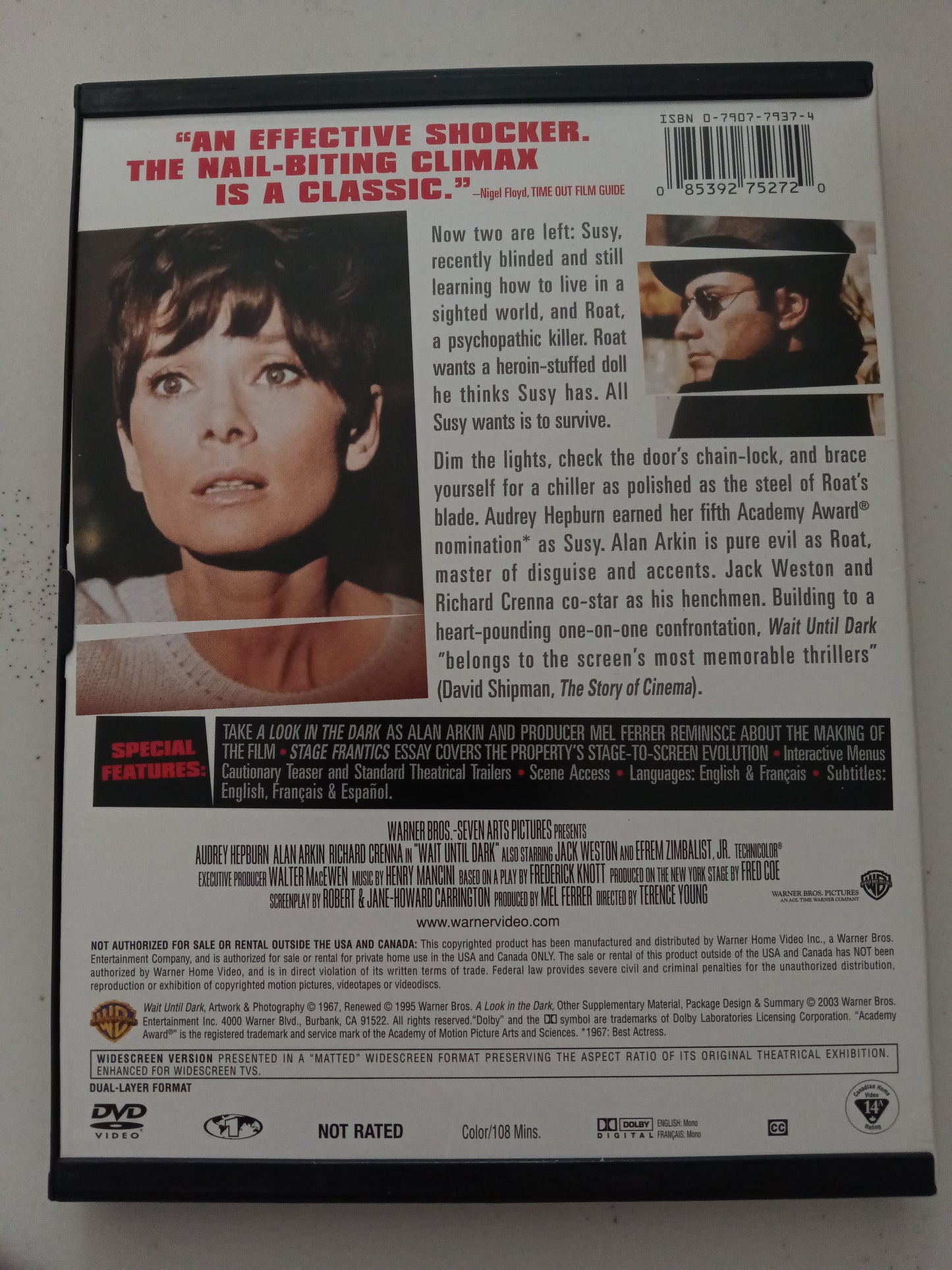 Wait Until Dark, DVD Movie, Audrey Hepburn Widescreen, Not Rated, USED