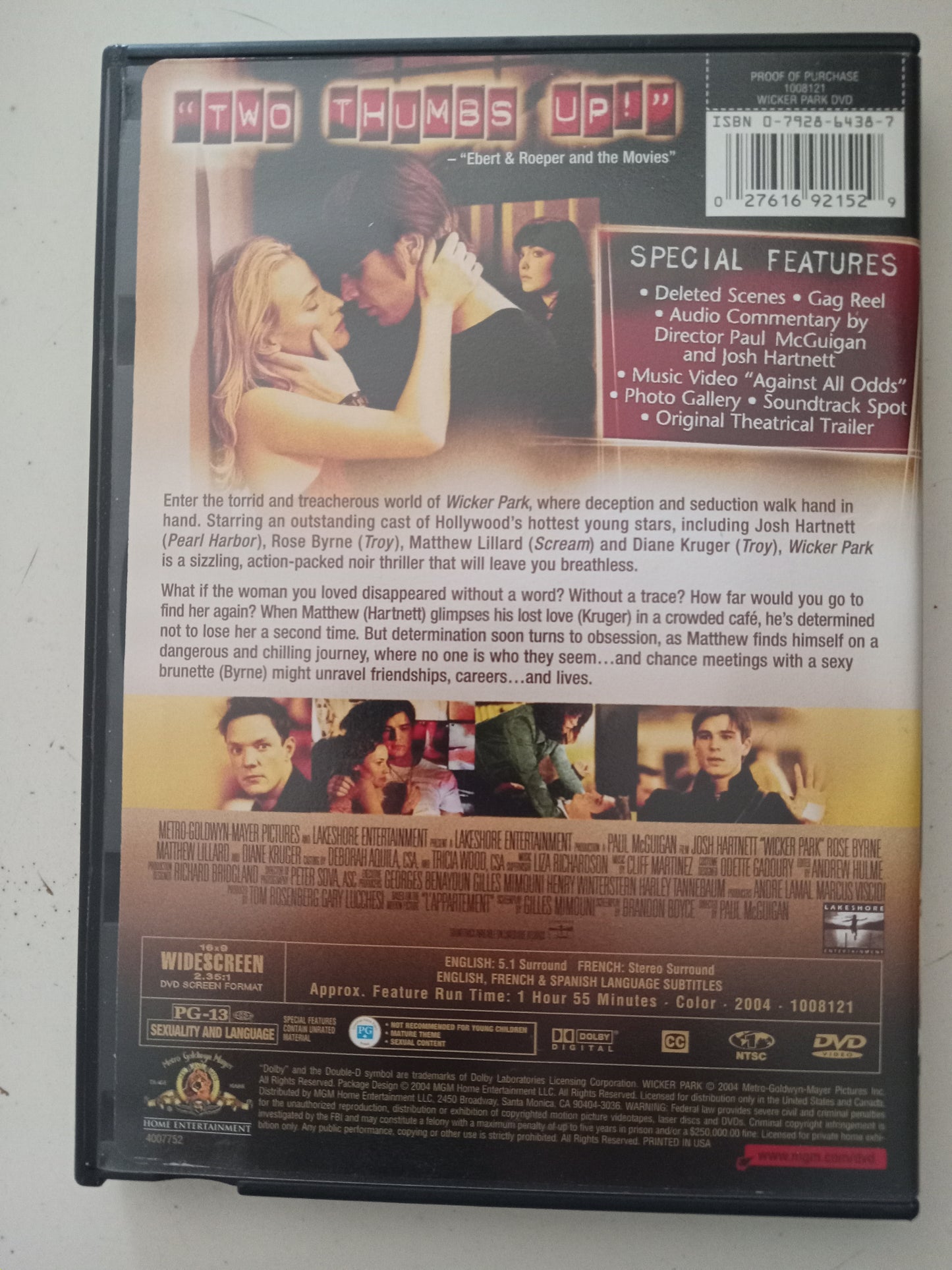 Wicker Park, DVD Movie, Josh Hartnett Widescreen, Rated PG-13, USED