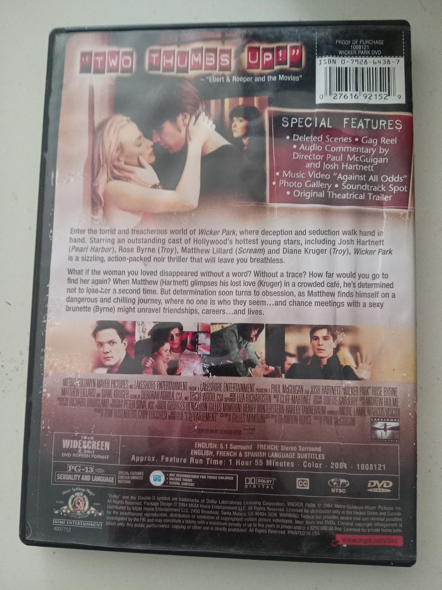 Wicker Park, DVD Movie, Josh Hartnett Widescreen, Rated PG-13, USED