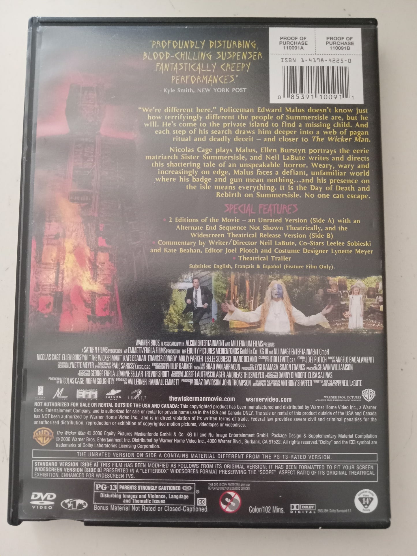 The Wicker Man, DVD Movie, Nicolas Cage Fullscreen, Widescreen, Rated PG-13, USED