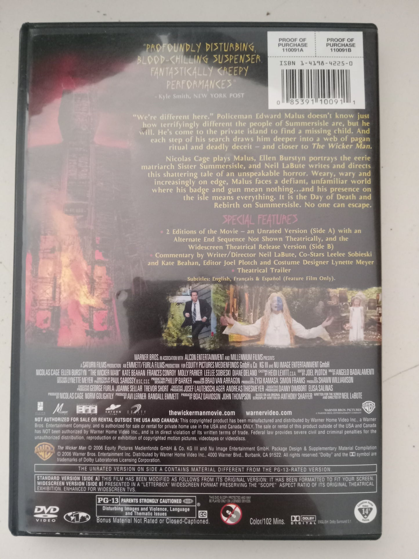The Wicker Man, DVD Movie, Nicolas Cage Fullscreen, Widescreen, Rated PG-13, USED