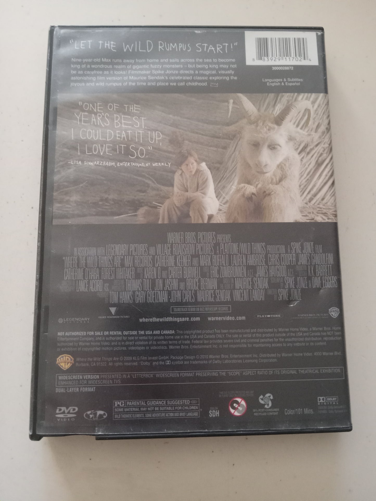 Where The Wild Things Are, DVD Movie, Mark Ruffalo Widescreen, Rated PG, USED