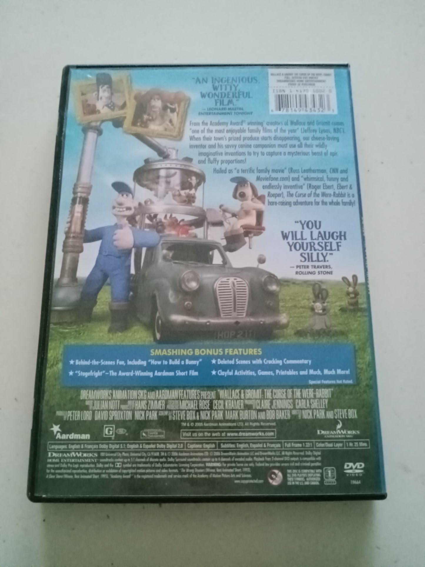 Wallace And Gromit, The Curse Of The Were Rabbit, Dreamworks Animation DVD Movie, Widescreen, Rated G, USED