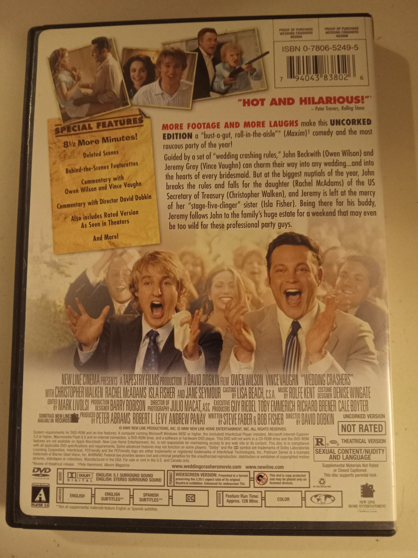 Wedding Crashers, Uncorked Edition, DVD Movie, Owen Wilson Fullscreen/Widescreen, Not Rated/R, USED