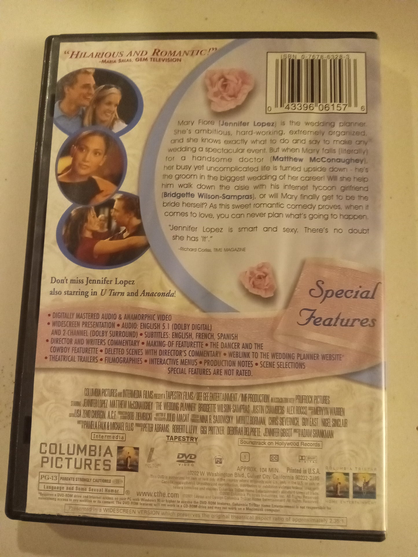 The Wedding Planner, DVD Movie, Jennifer Lopez Widescreen, Rated PG-13, USED
