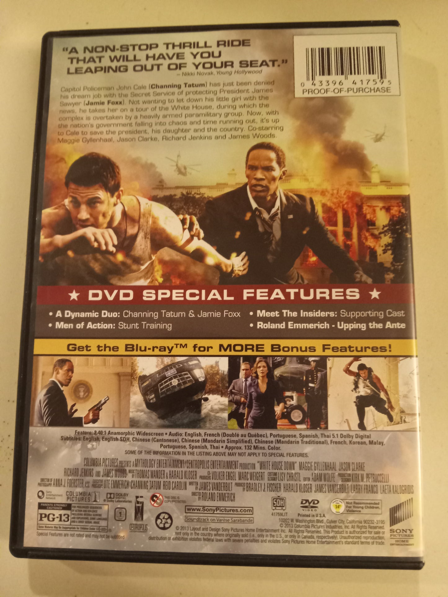 White House Down, DVD Movie, Jamie Foxx Widescreen, Rated PG-13, USED