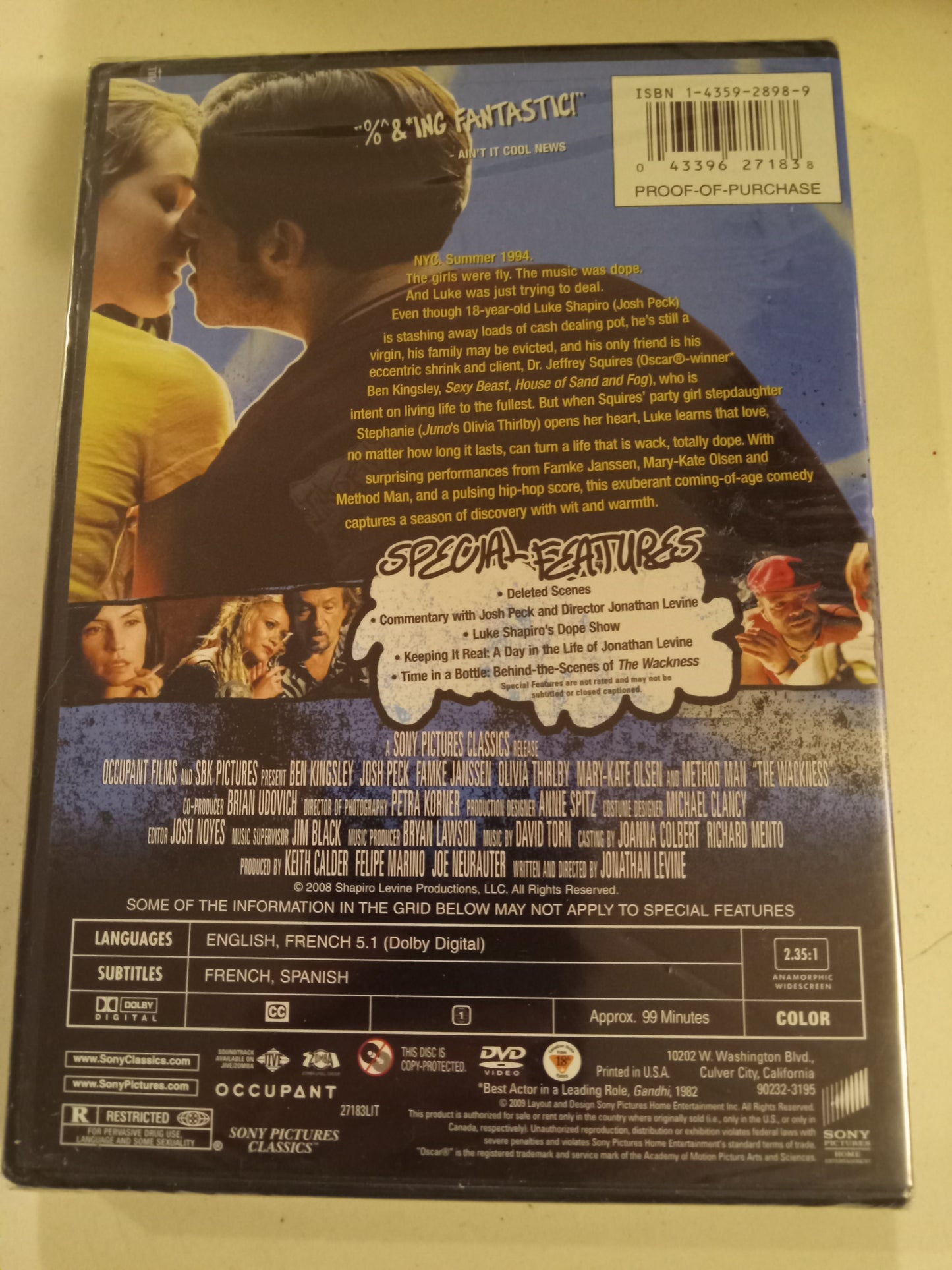 The Wackness, DVD Movie, Ben Kingsley Widescreen, Rated R, NEW