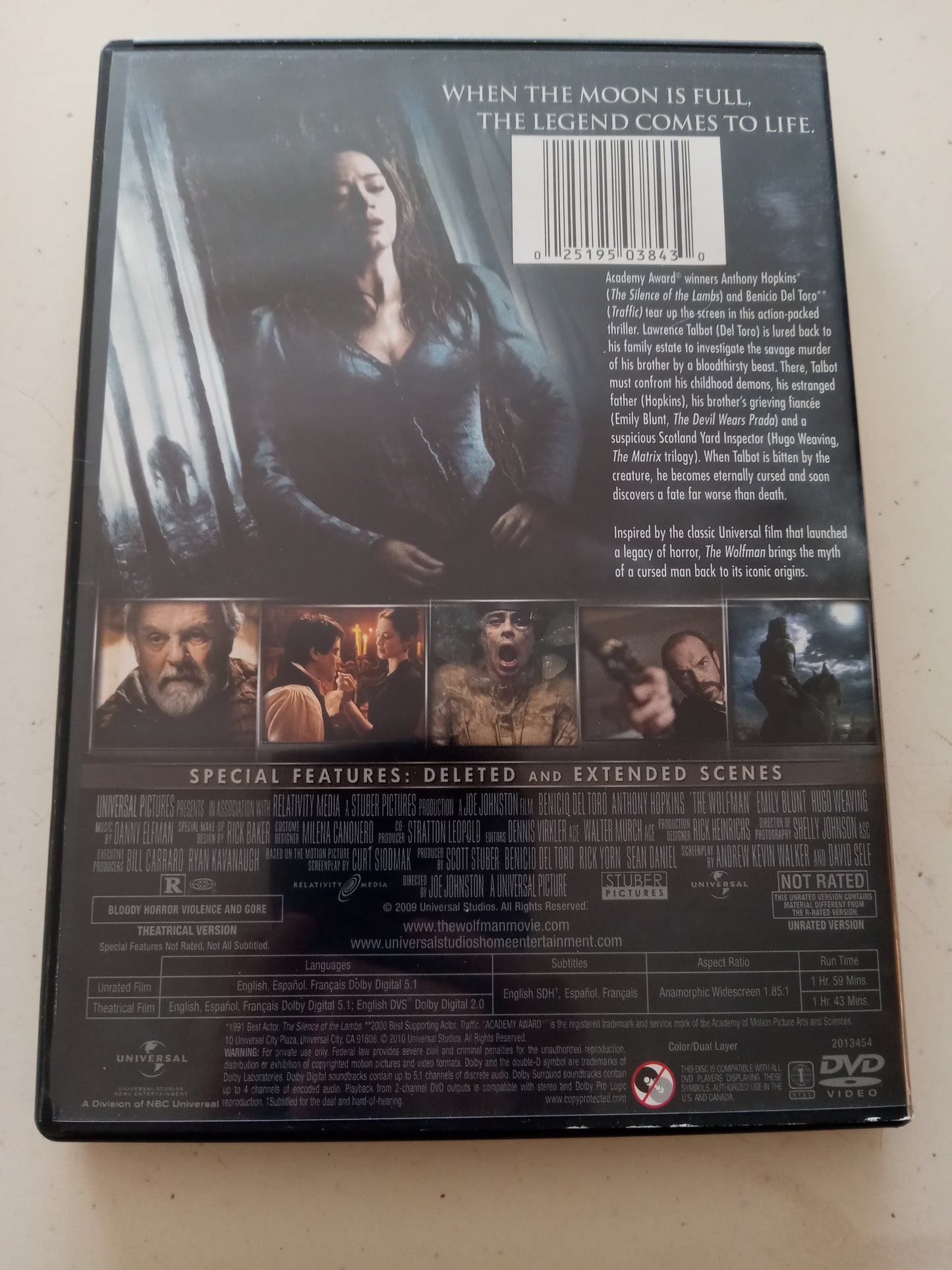 The Wolfman, DVD Movie, Director's Cut, Anthony Hopkins Widescreen, Rated R/Not-Rated, USED