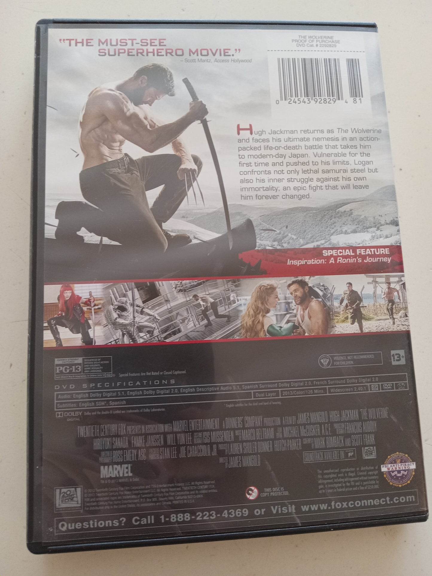 The Wolverine, DVD Movie, Hugh Jackman Widescreen, Rated PG-13, USED