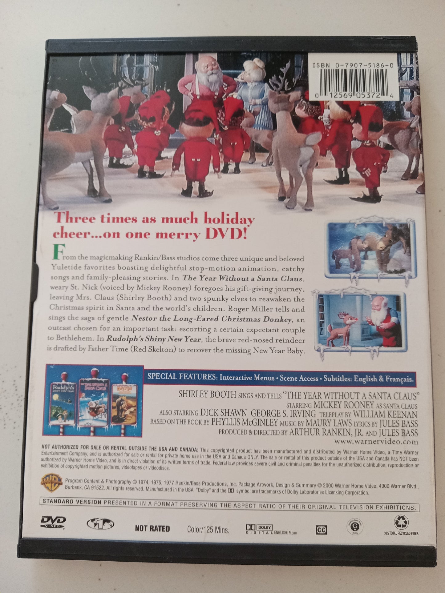 The Year Without A Santa Claus, Warner Bros Animation DVD Movie, Mickey Rooney Fullscreen, Not Rated, USED