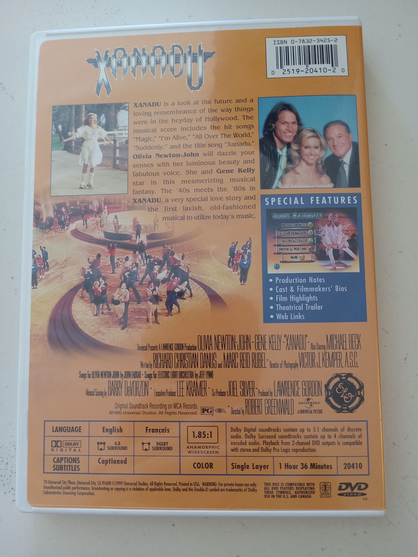 Xanadu, DVD Movie, Olivia Newton John Widescreen, Rated PG, USED