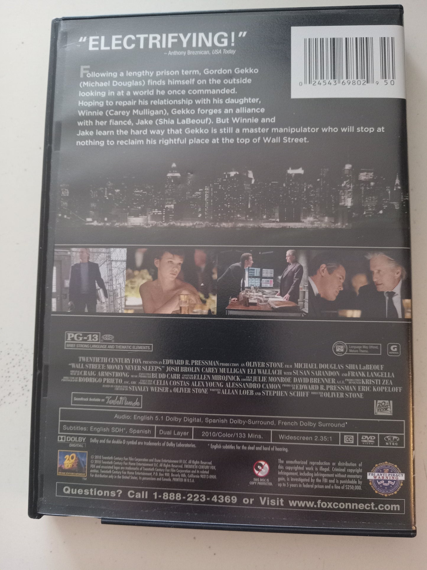 Wall Street Money Never Sleeps, DVD Movie, Michael Douglas Widescreen, Rated PG-13, USED