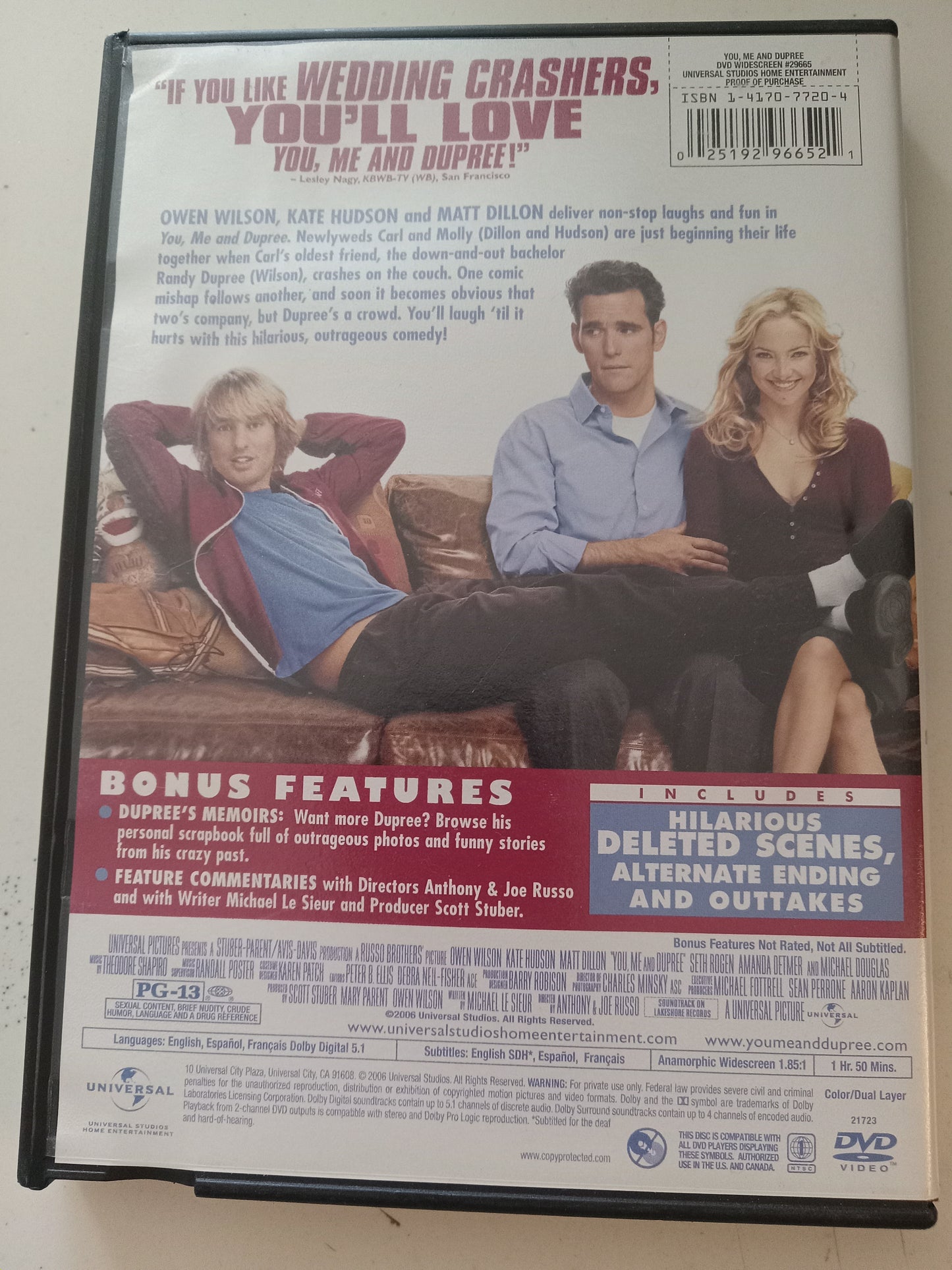 You, Me And Dupree, DVD Movie, Owen Wilson Widescreen, Rated PG-13, USED