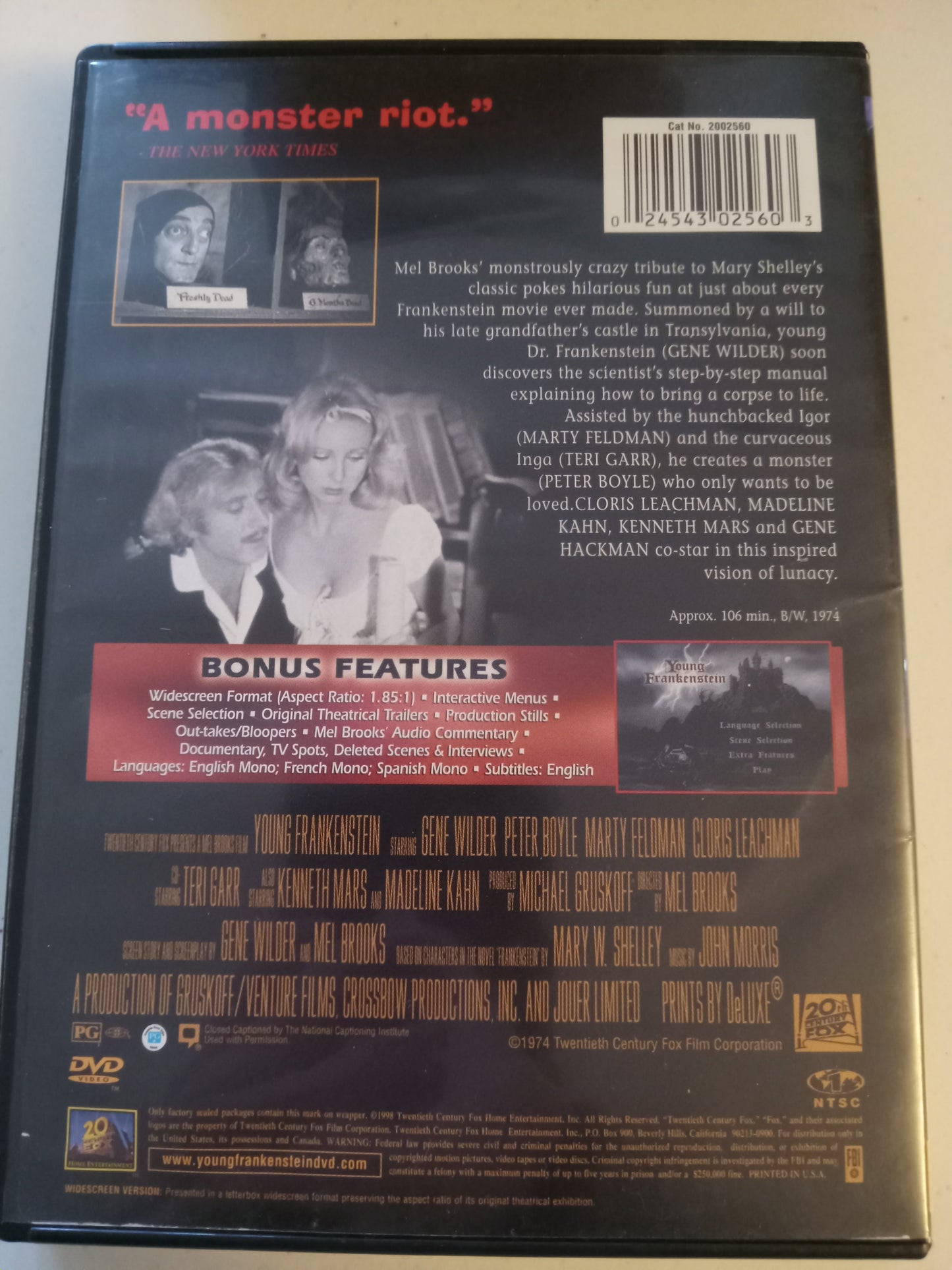Young Frankenstein, DVD Movie, Gene Wilder Widescreen, Rated PG, USED