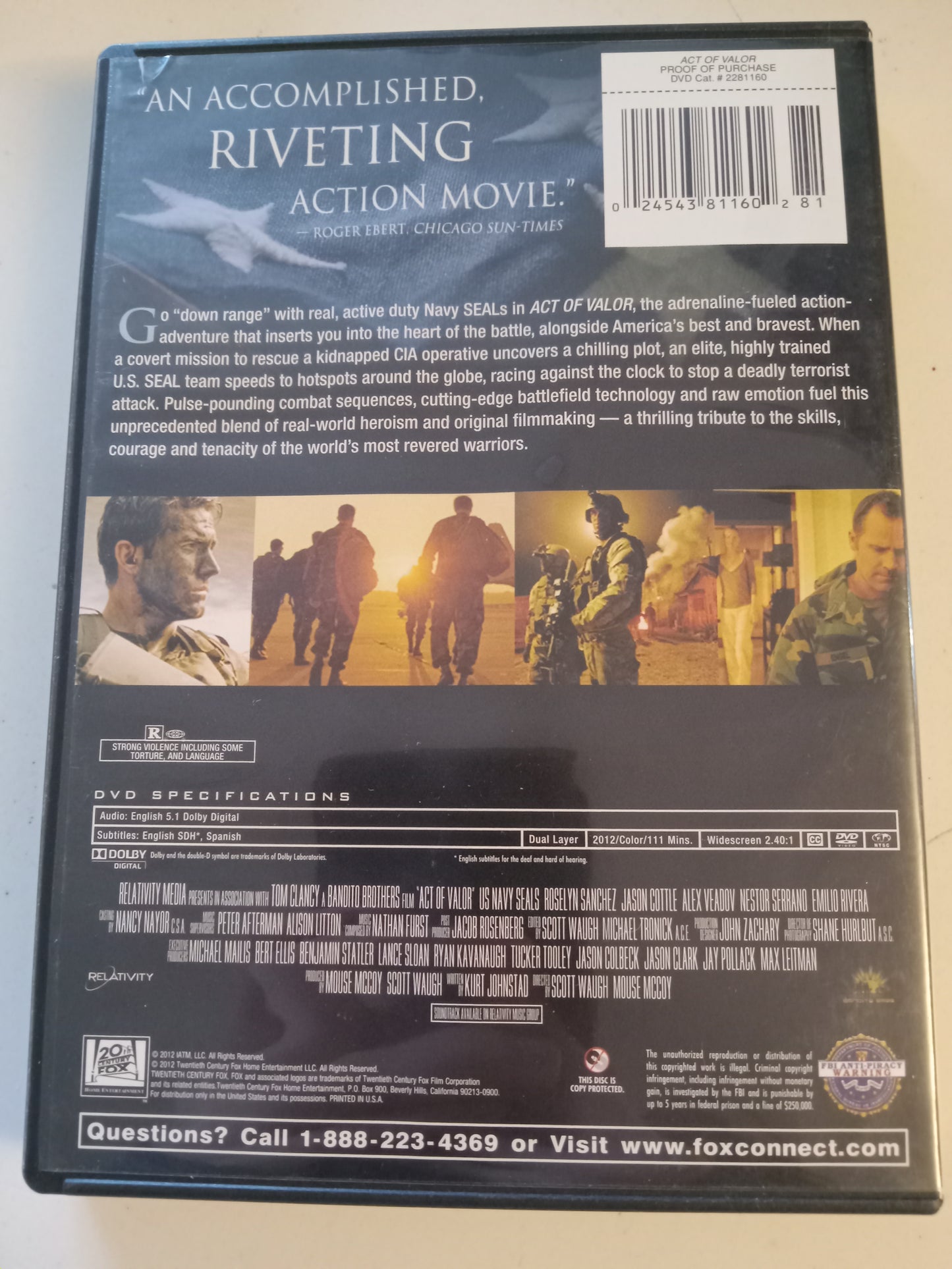 Act Of Valor, DVD Movie, US Navy Seals Widescreen, Rated R, USED