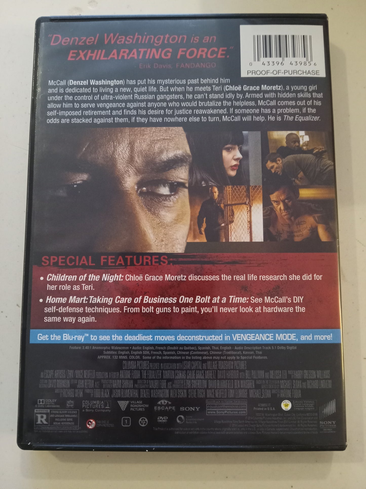 The Equalizer, DVD Movie, Denzel Washington Widescreen, Rated R, USED