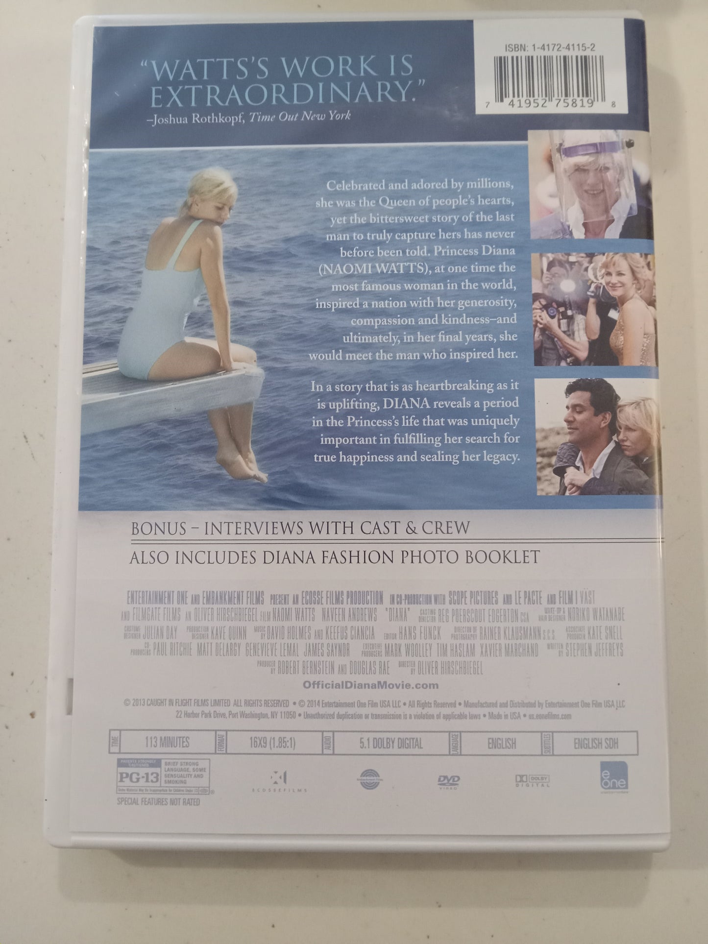 Diana (Princess), DVD Movie, Naomi Watts Widescreen, Rated PG-13, USED