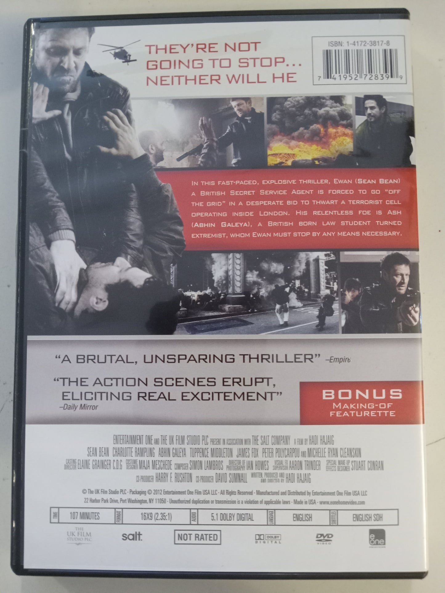 Cleanskin, DVD Movie, Sean Bean Widescreen, Not Rated, USED