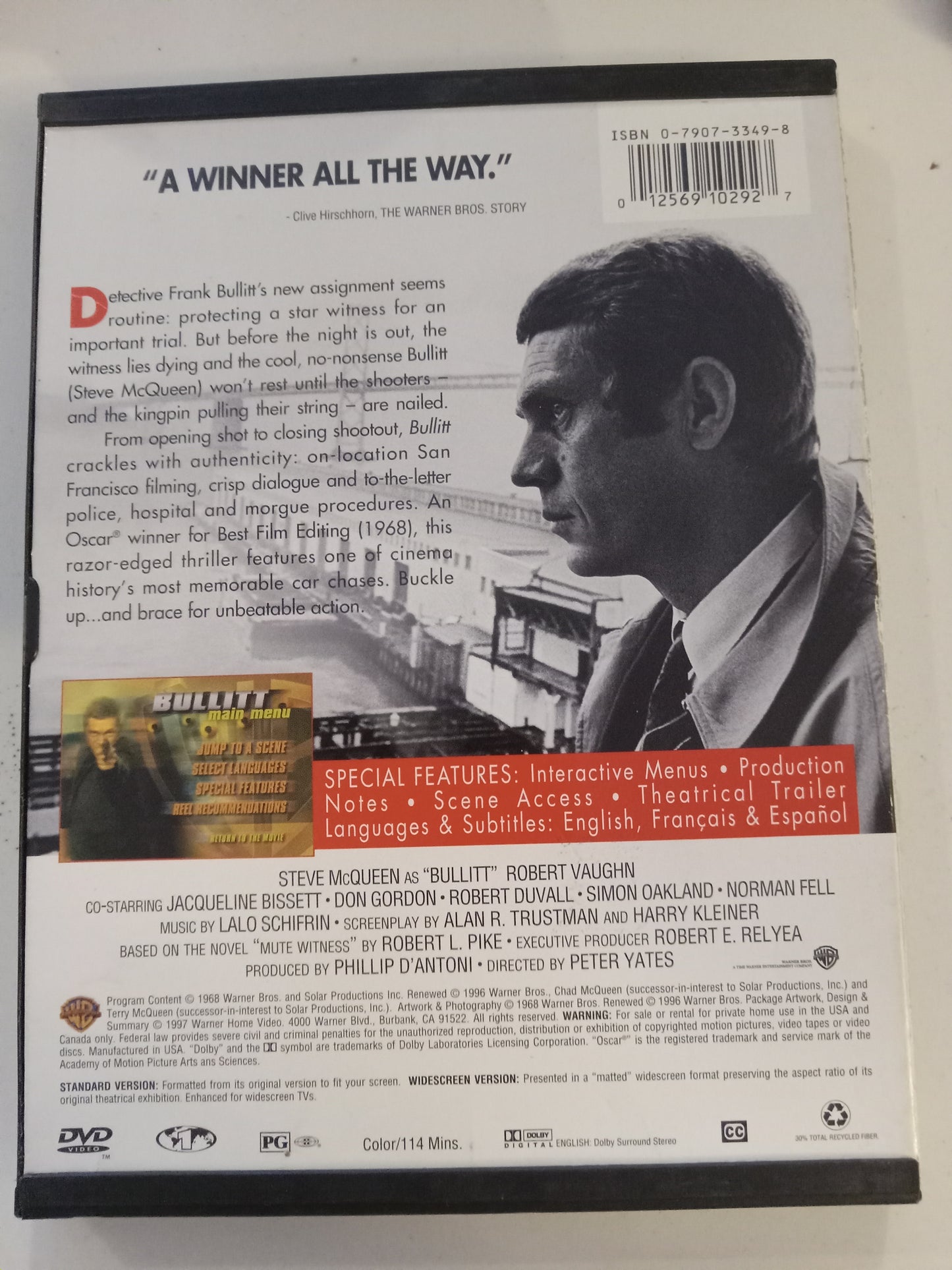 Bullitt, DVD Movie, Steve McQueen, Widescreen, Rated PG, USED