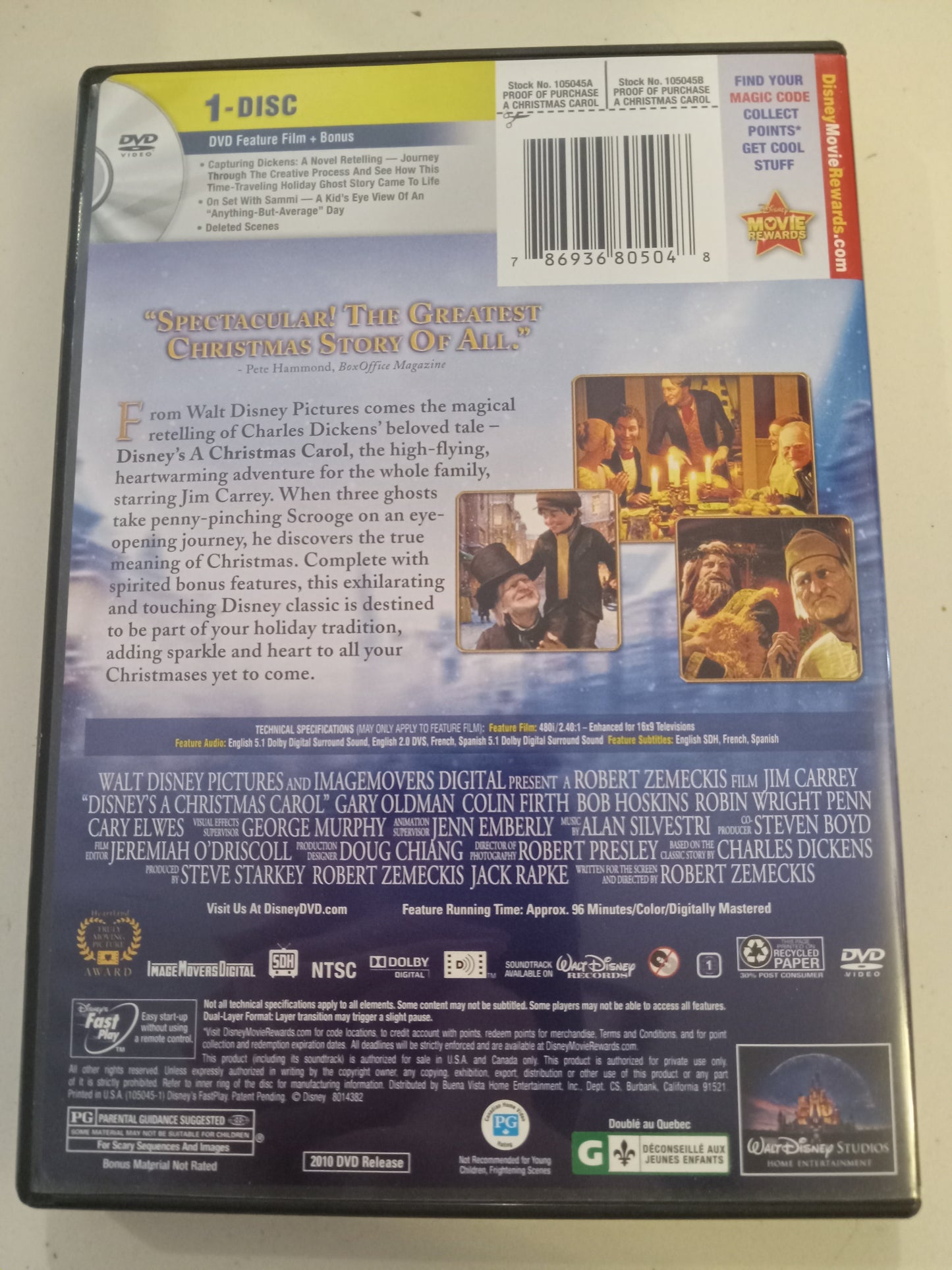 A Christmas Carol, DVD Movie, Jim Carrey Widescreen, Rated PG, USED
