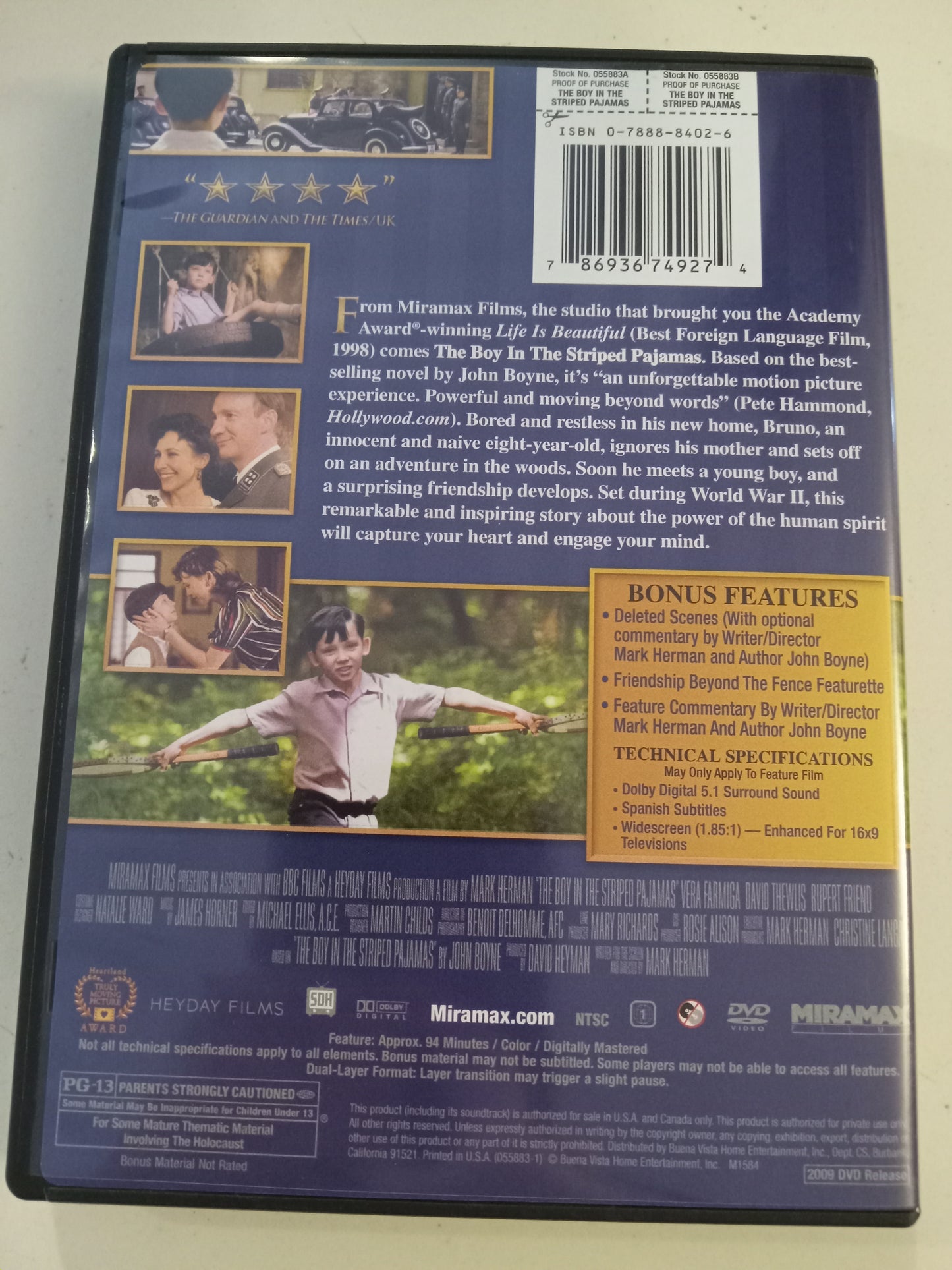 The Boy In The Striped Pajamas, DVD Movie, Vera Farmiga Widescreen, Rated PG-13, USED