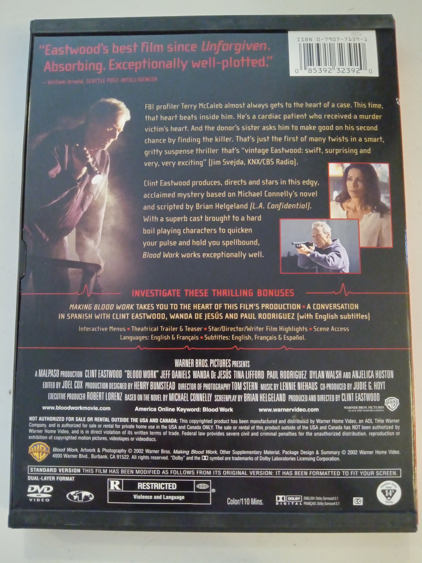 Blood Work, DVD Movie, Clint Eastwood Fullscreen, Rated R, USED