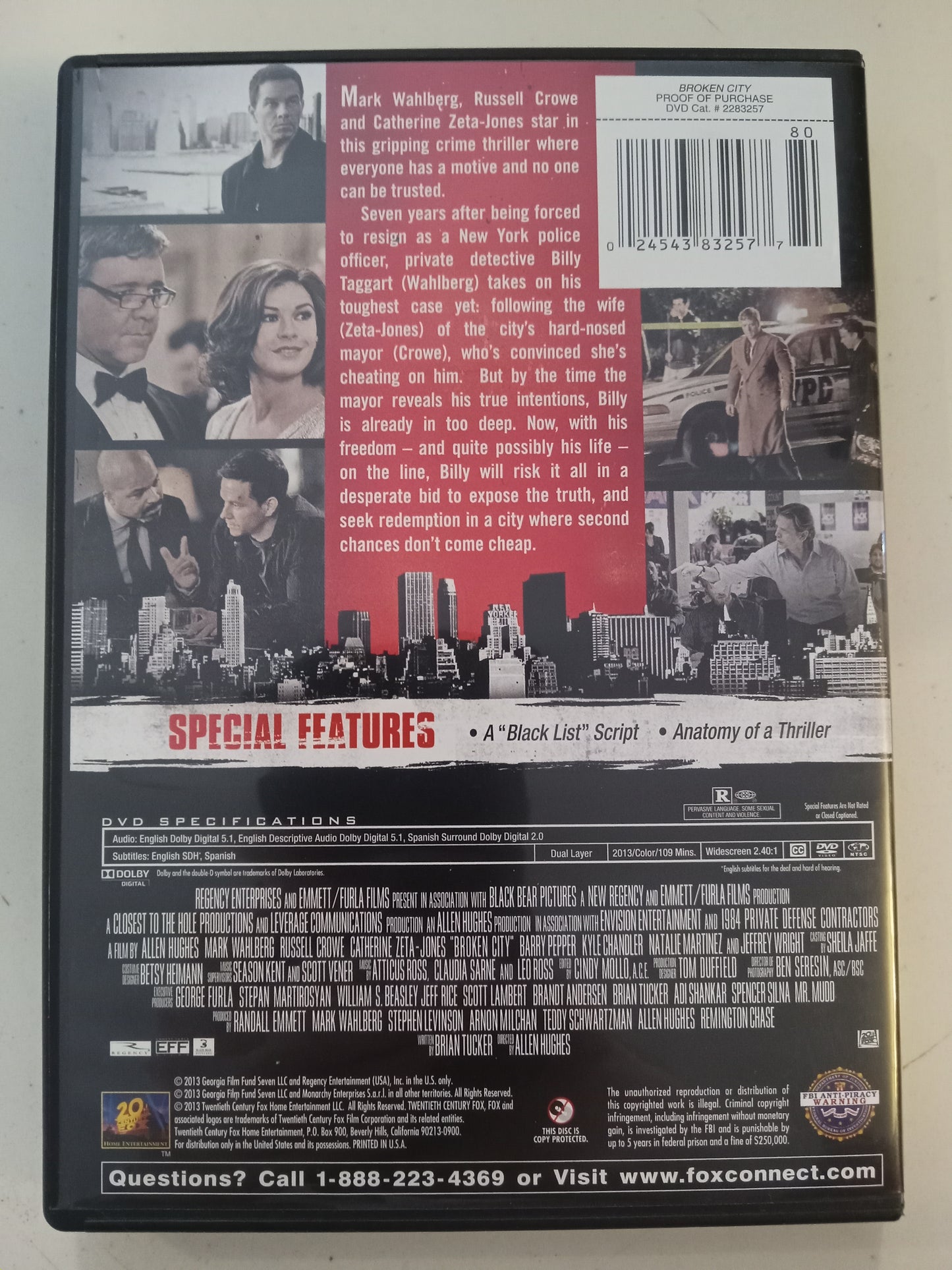 Broken City, DVD Movie, Mark Wahlberg Fullscreen, Rated R, USED