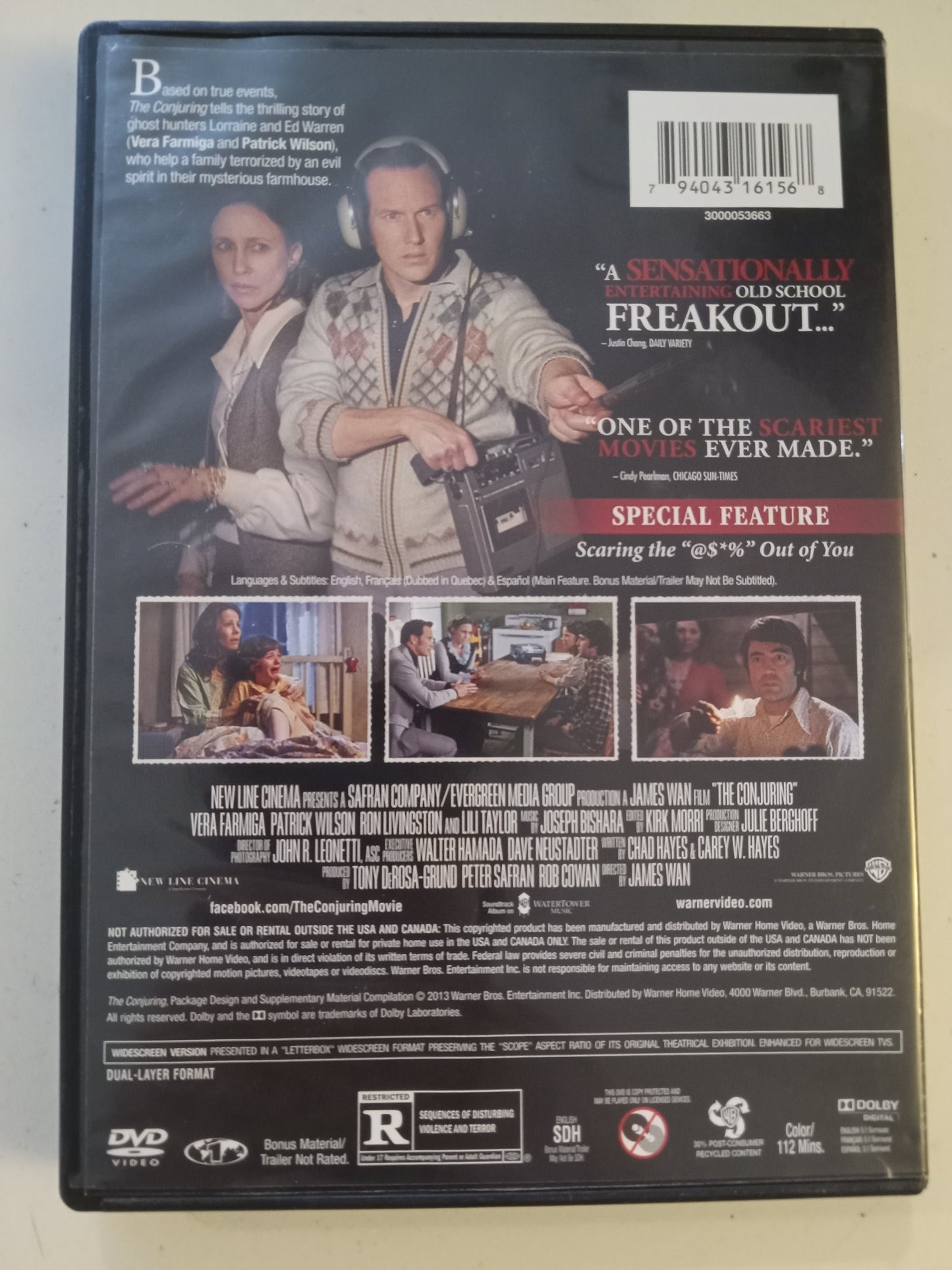 The Conjuring, DVD Movie, Patrick Wilson Widescreen, Rated R, USED