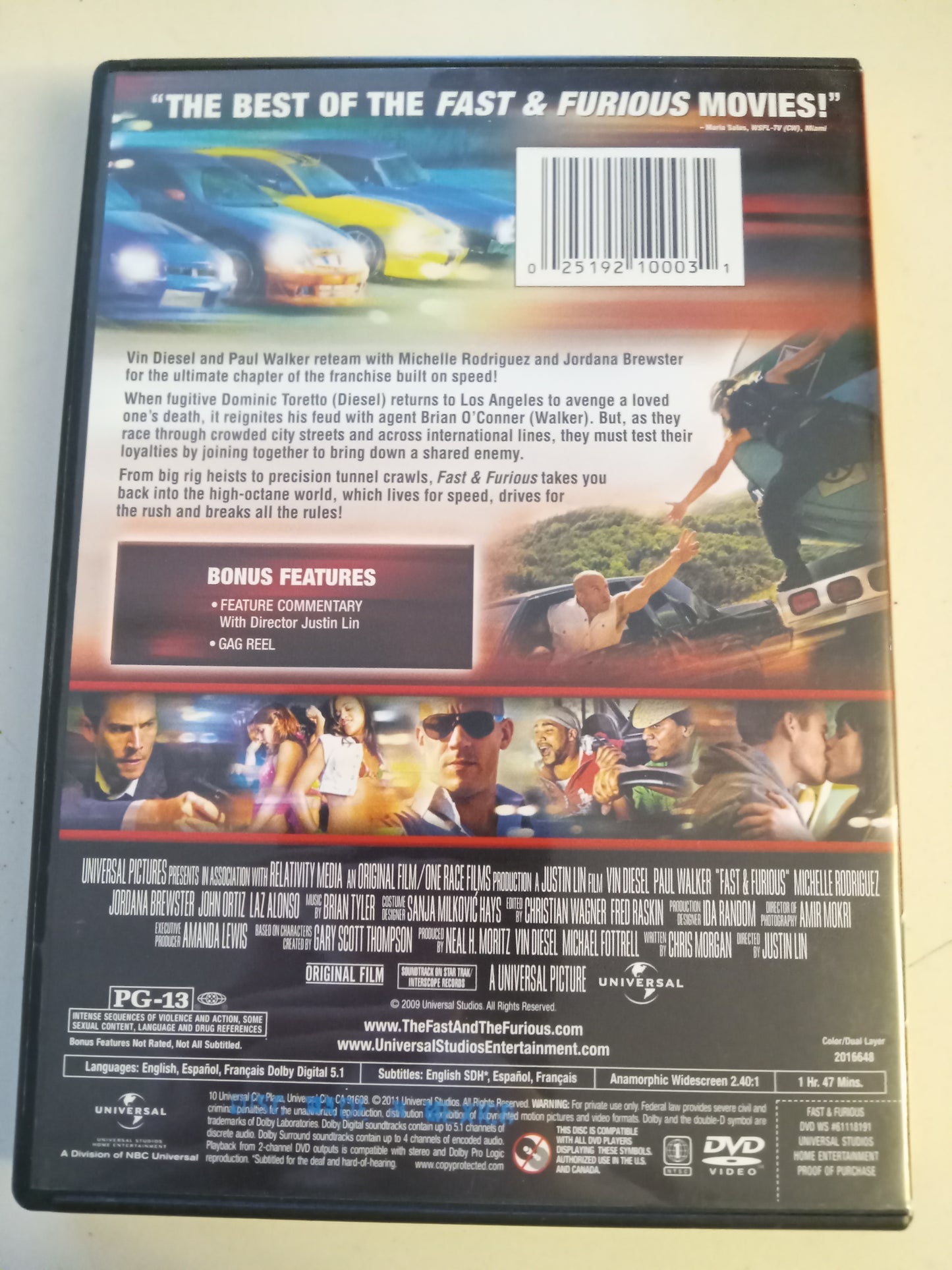 Fast And Furious (4), DVD Movie, Vin Diesel Widescreen, Rated PG-13, USED