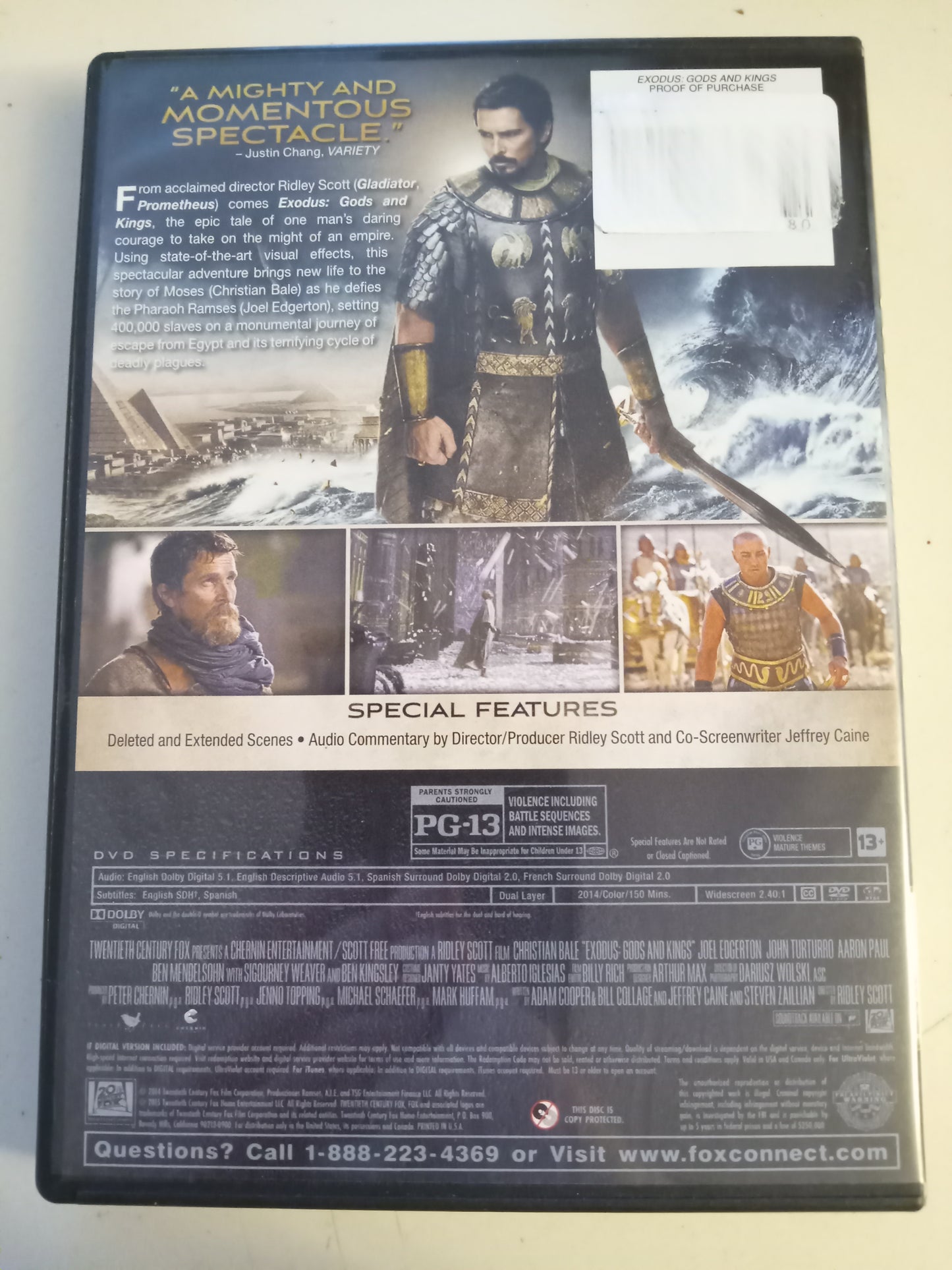 Exodus Gods And Kings, DVD Movie, Christian Bale Widescreen, Rated PG-13, USED