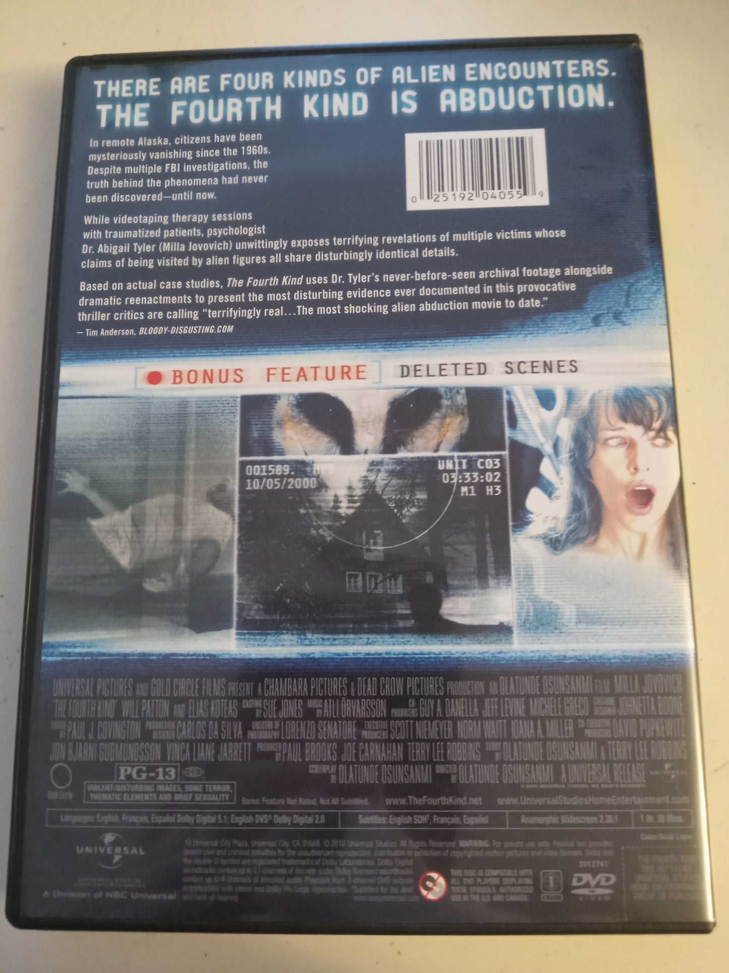 The Fourth Kind, DVD Movie, Milla Jovovich Widescreen, Rated PG-13, USED