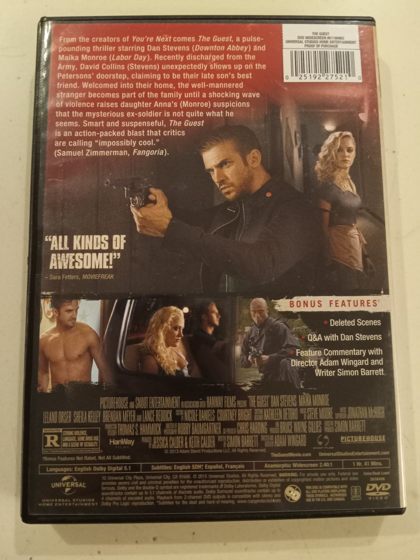 The Guest, DVD Movie, Dan Stevens Widescreen, Rated R, USED