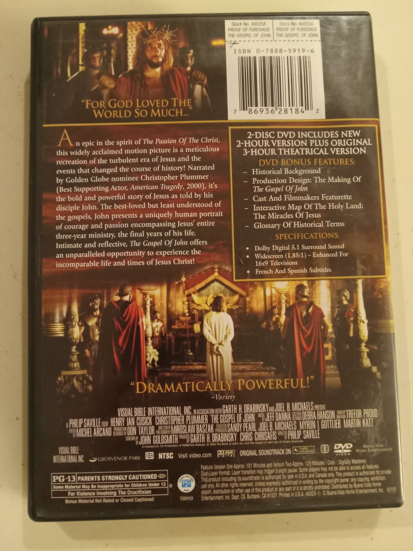 The Gospel Of John, DVD Movie, Life Of Jesus Christ Widescreen, Rated PG-13, USED