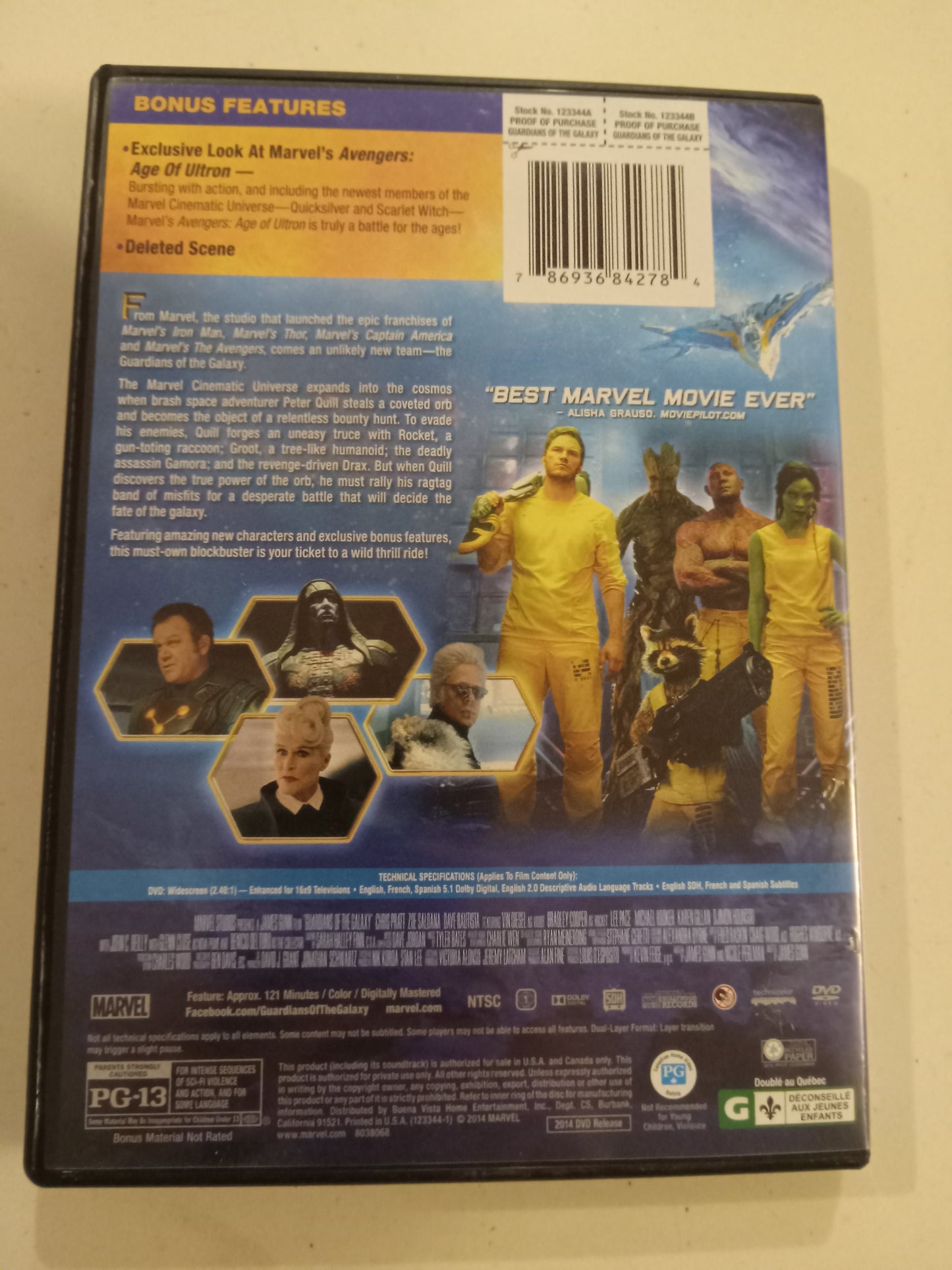 Guardians Of The Galaxy (1), DVD Movie, Chris Pratt Widescreen, Rated PG-13, USED